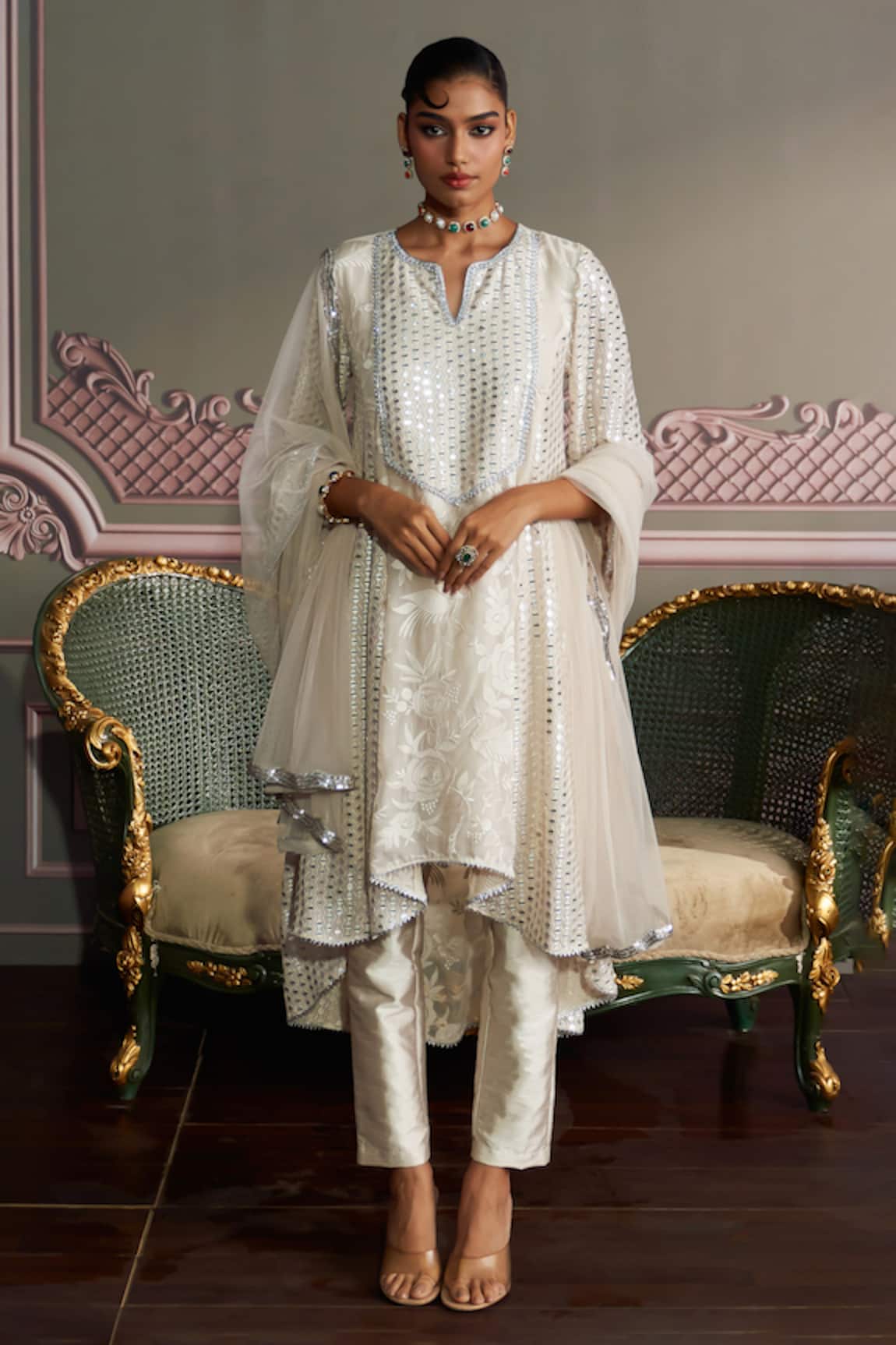 Mustard Moon by Neyha and Vrinda Rhea Ivory Kurta Set 