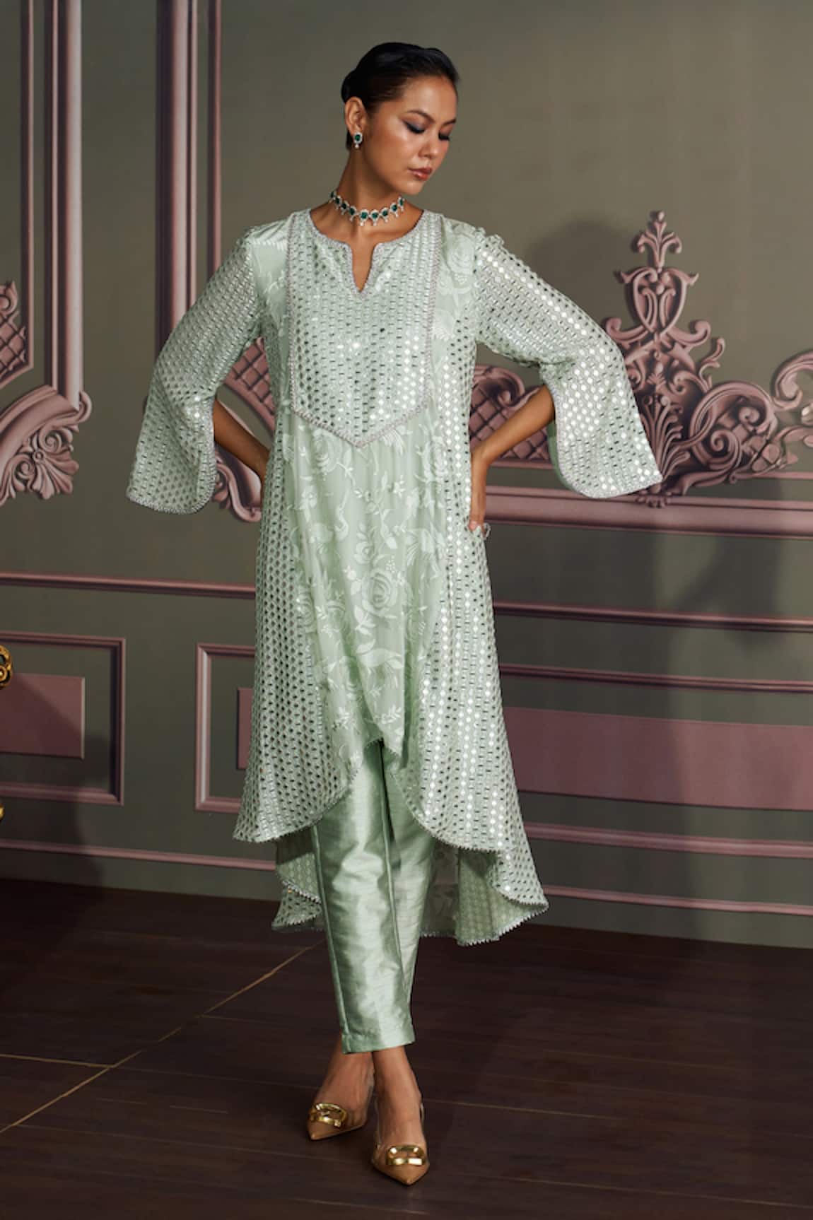 Mustard Moon by Neyha and Vrinda Sage Georgette Kurta Set 