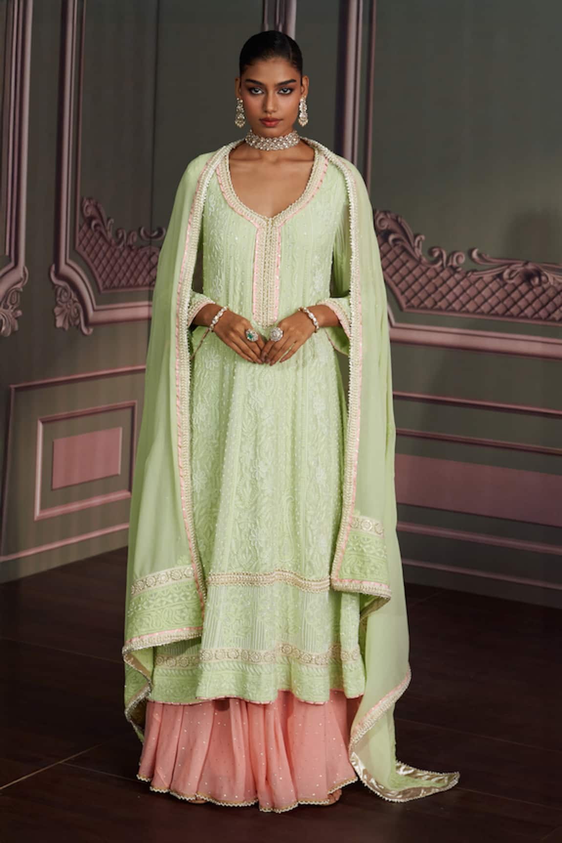 Mustard Moon by Neyha and Vrinda Tara Lime Green Kurta Set 