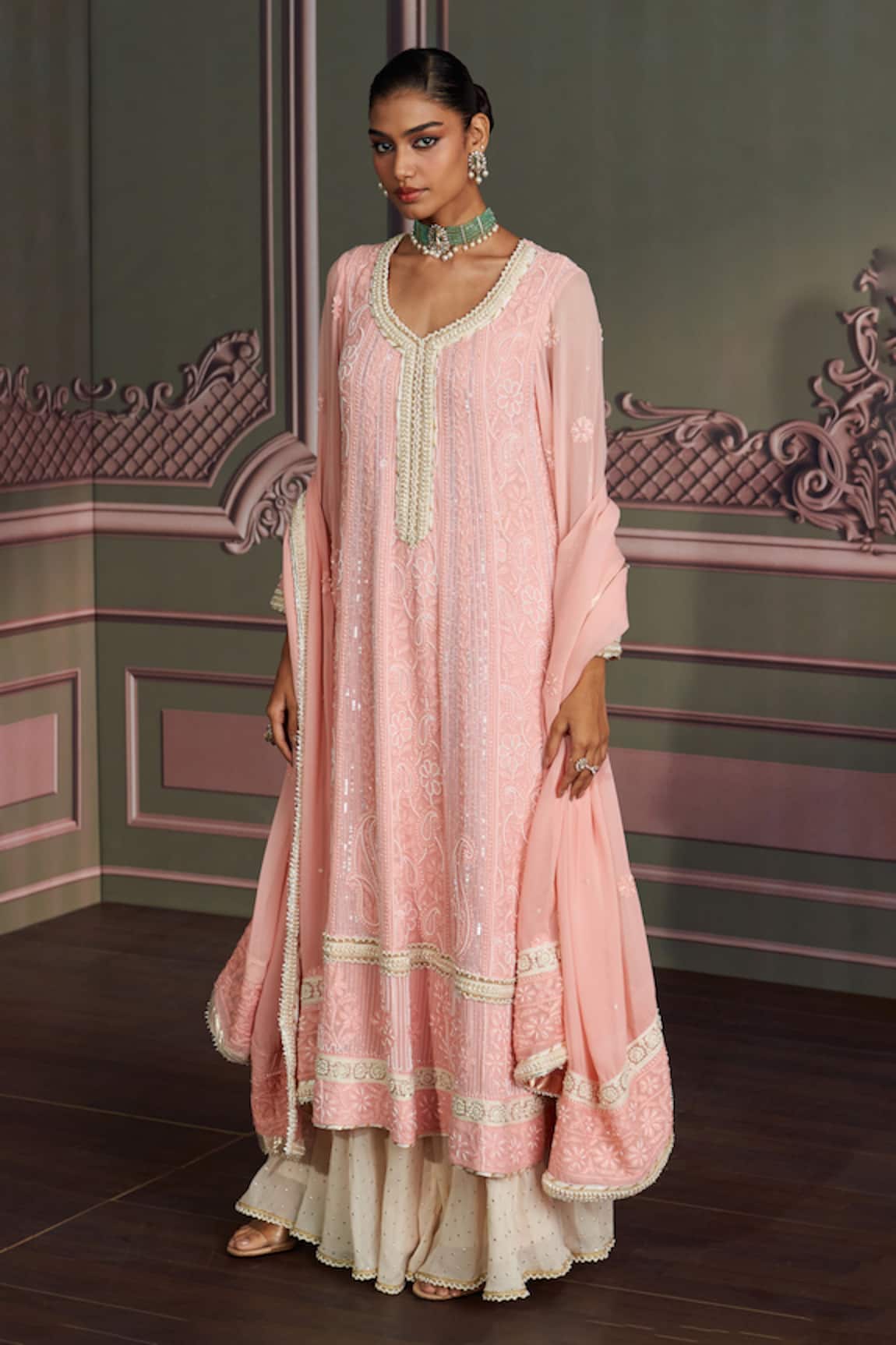 Mustard Moon by Neyha and Vrinda Tara Rose Pink Georgette Kurta Set 