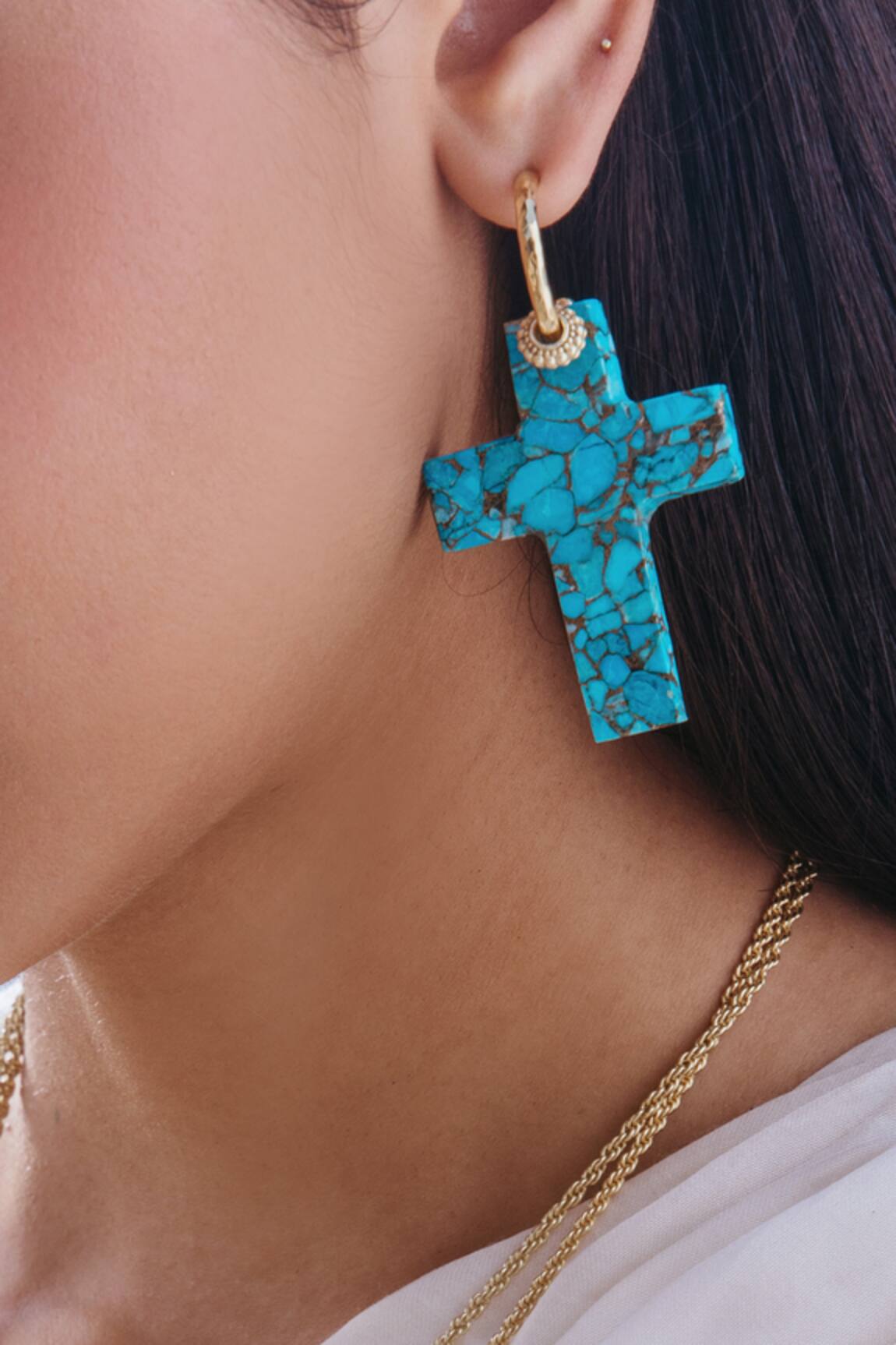 Arvino Turquoise Faith Cross Earrings 
