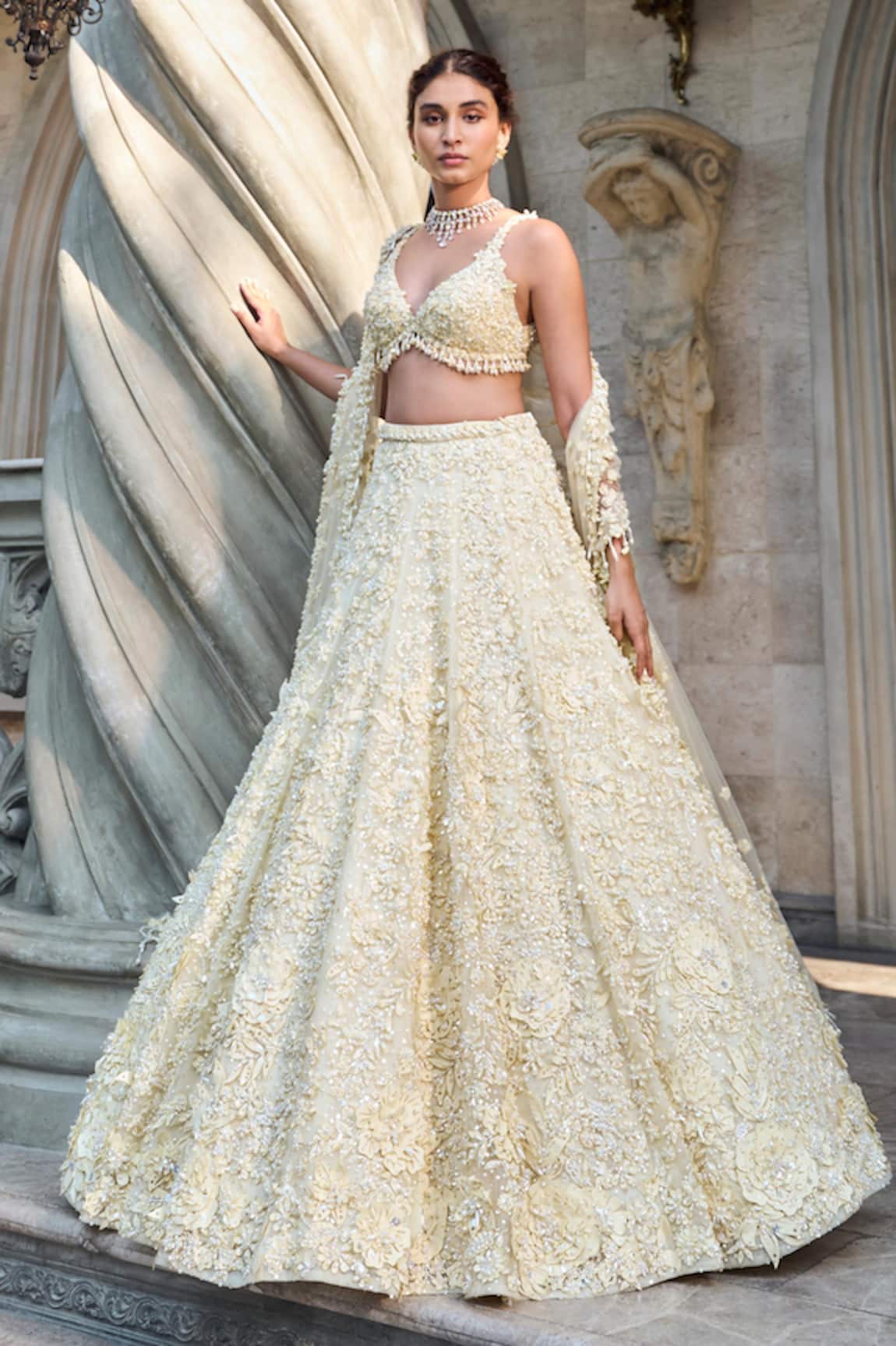 Seema Gujral Three-Dimensional Yellow Lehenga Set 