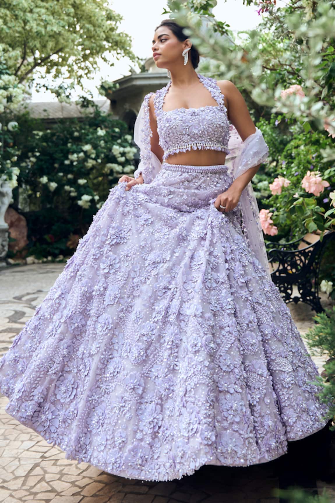 Seema Gujral Three-Dimensional Lilac Lehenga Set 