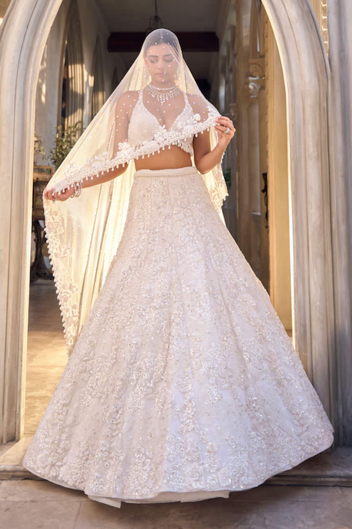 Seema Gujral Floral Ivory Lehenga Set 