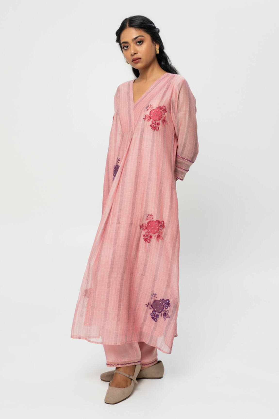 Pants and Pajamas Chanderi Embroidered Long Kurta 