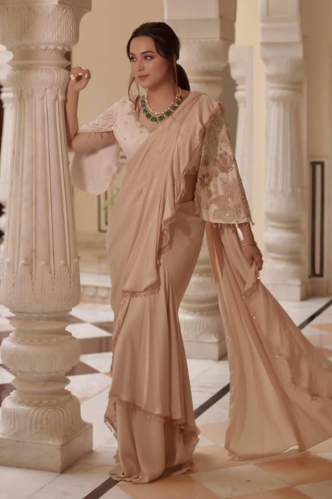 Shreeka Embroidered Blouse & Pre-Draped Saree Set