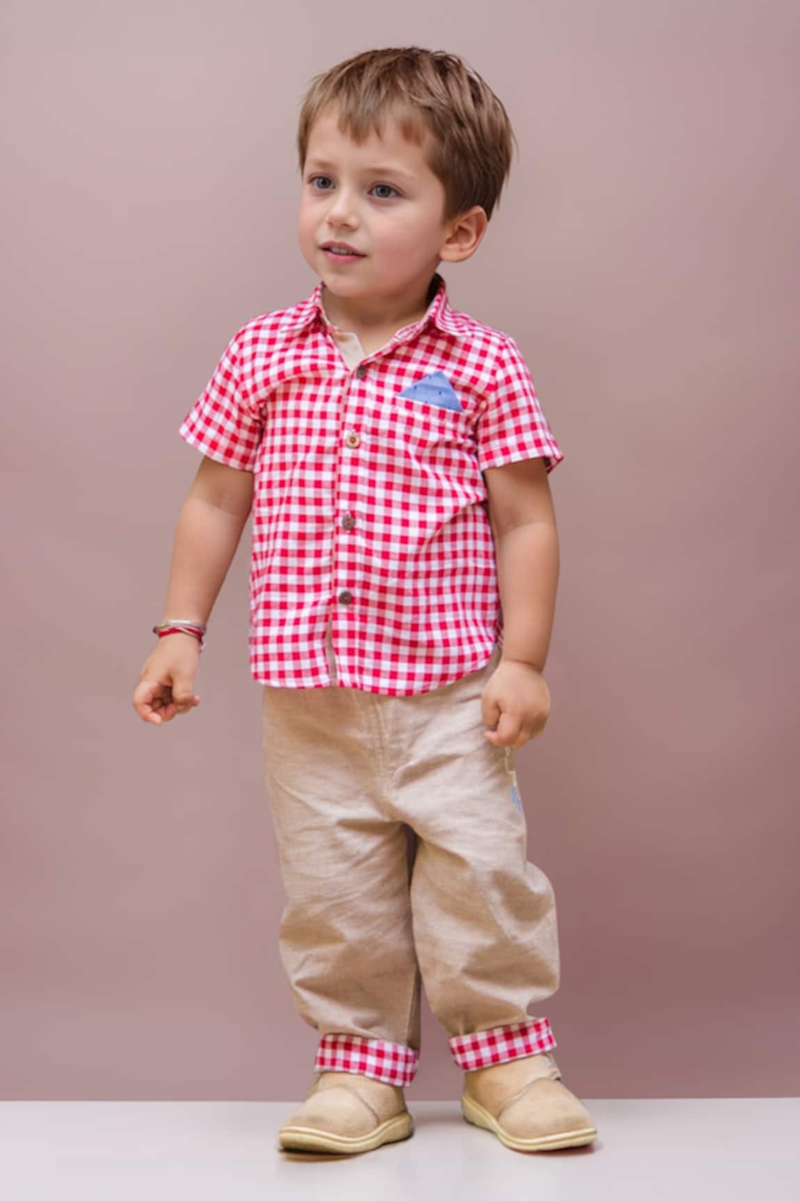 Arihant Rai Sinha Red Checkered Shirt & Beige Pants Set 