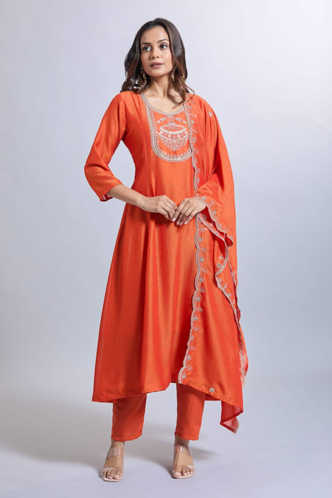 Samyukta Singhania Embroidered Orange Kurta Set 