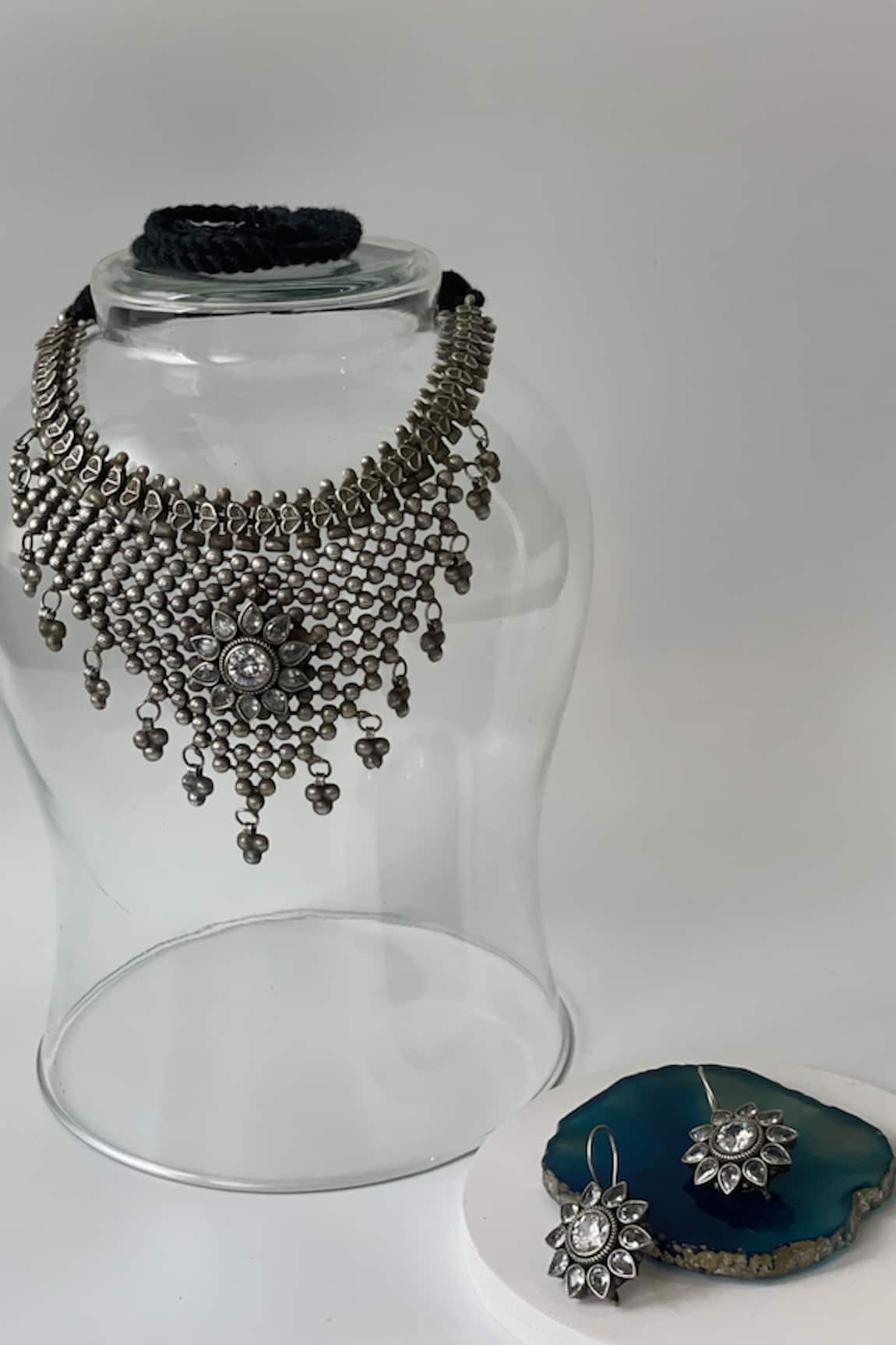 Studio6 Jewels Oxidised Floral Necklace & Earring Set 