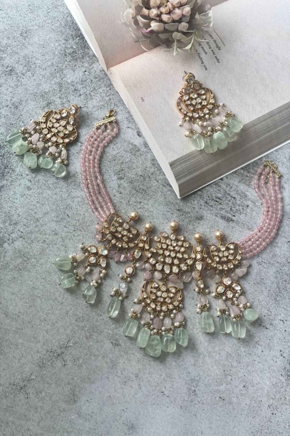 Studio6 Jewels Pastel Kundan Necklace & Earrings Set 