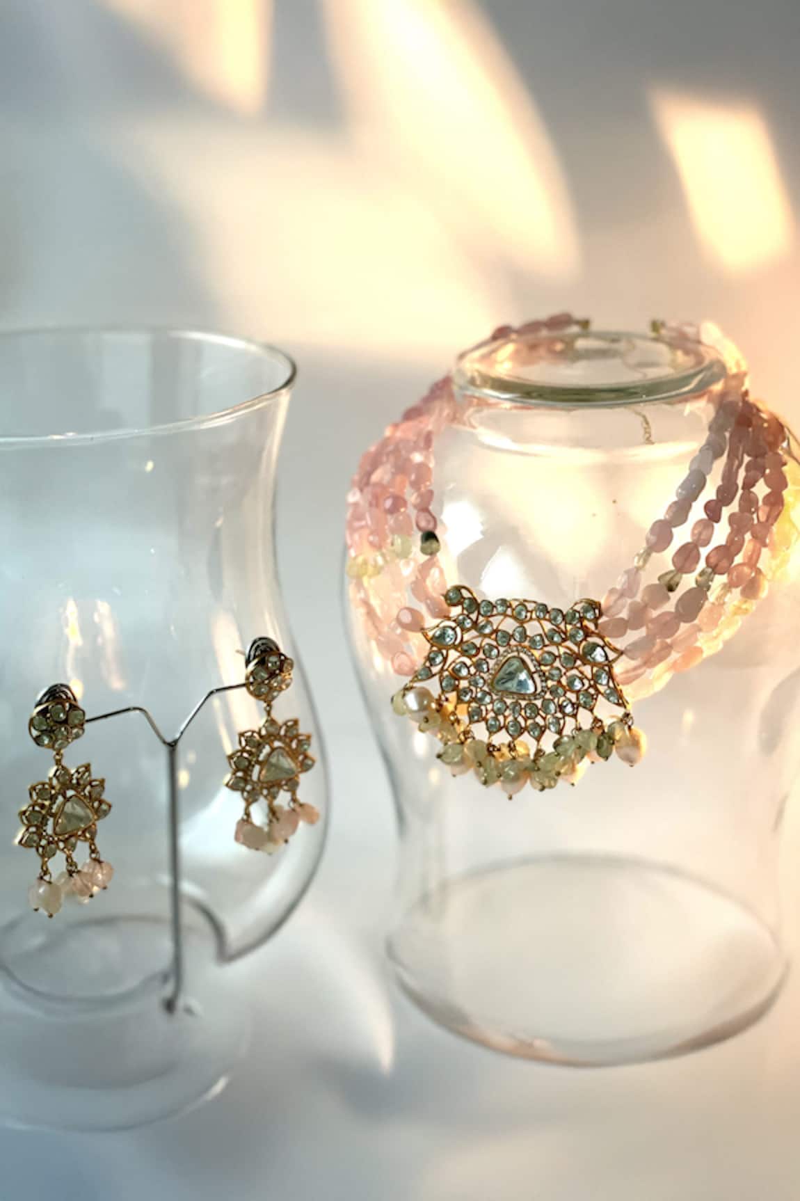 Studio6 Jewels Pastel Pink Kundan Necklace & Earrings Set 