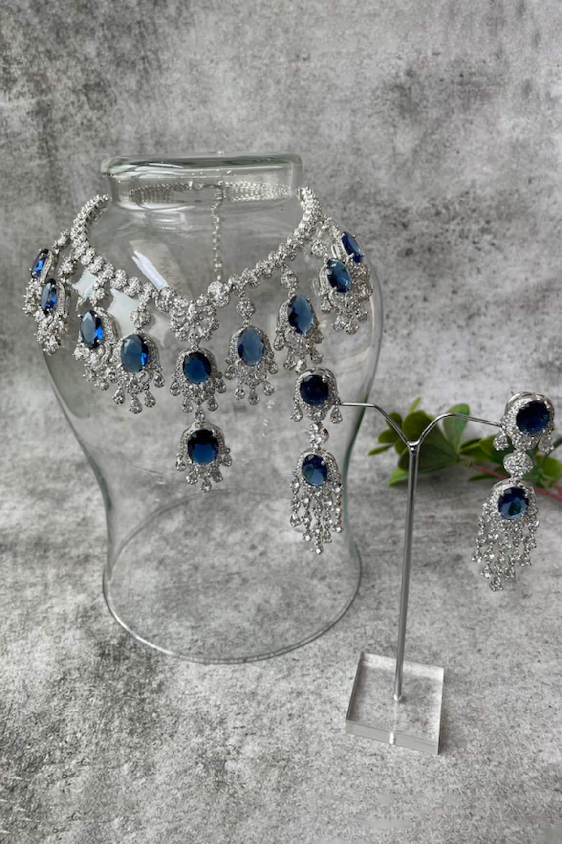 Studio6 Jewels Blue Stone Zircon Necklace & Earring Set 