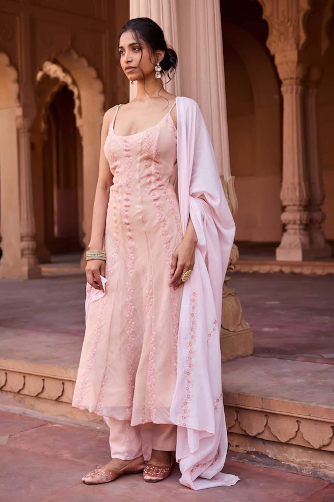 SAANJH BY LEA Light Pink Designer Anarkali Kurta Set 