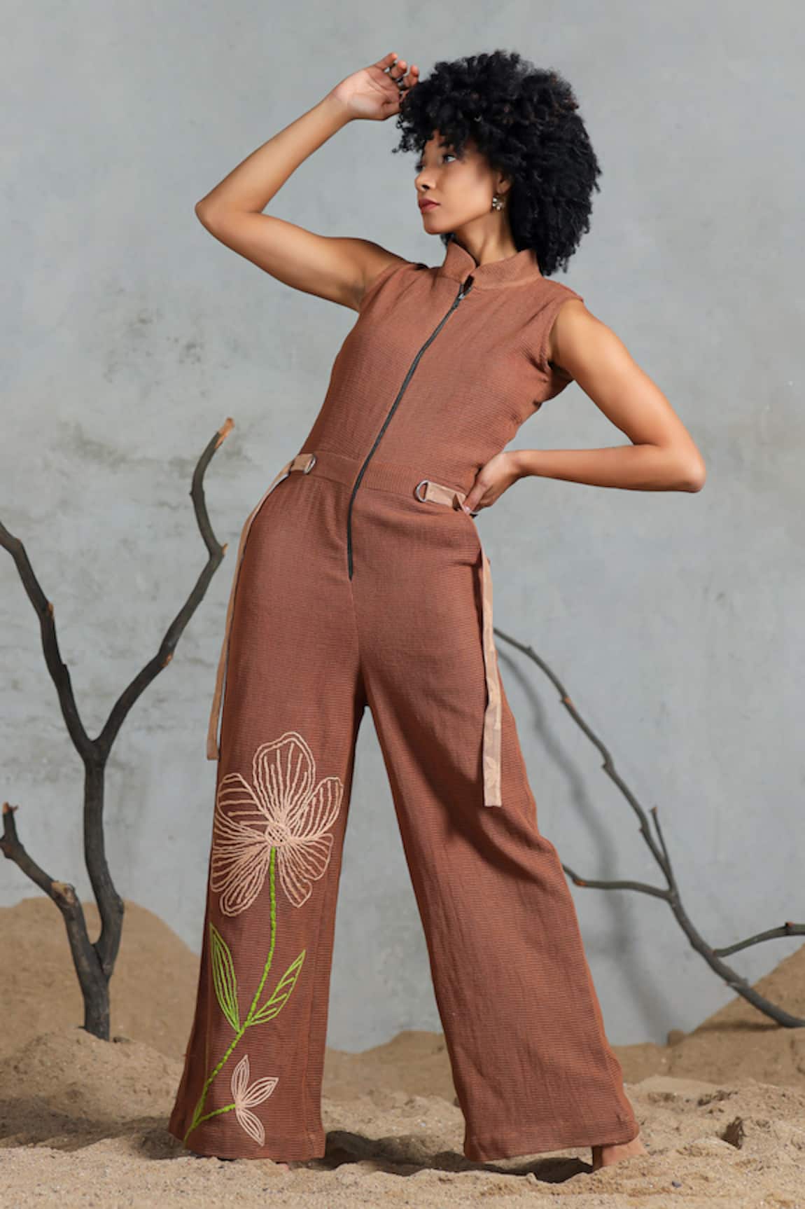 Coeur Brown Knitted Cotton Jumpsuit 