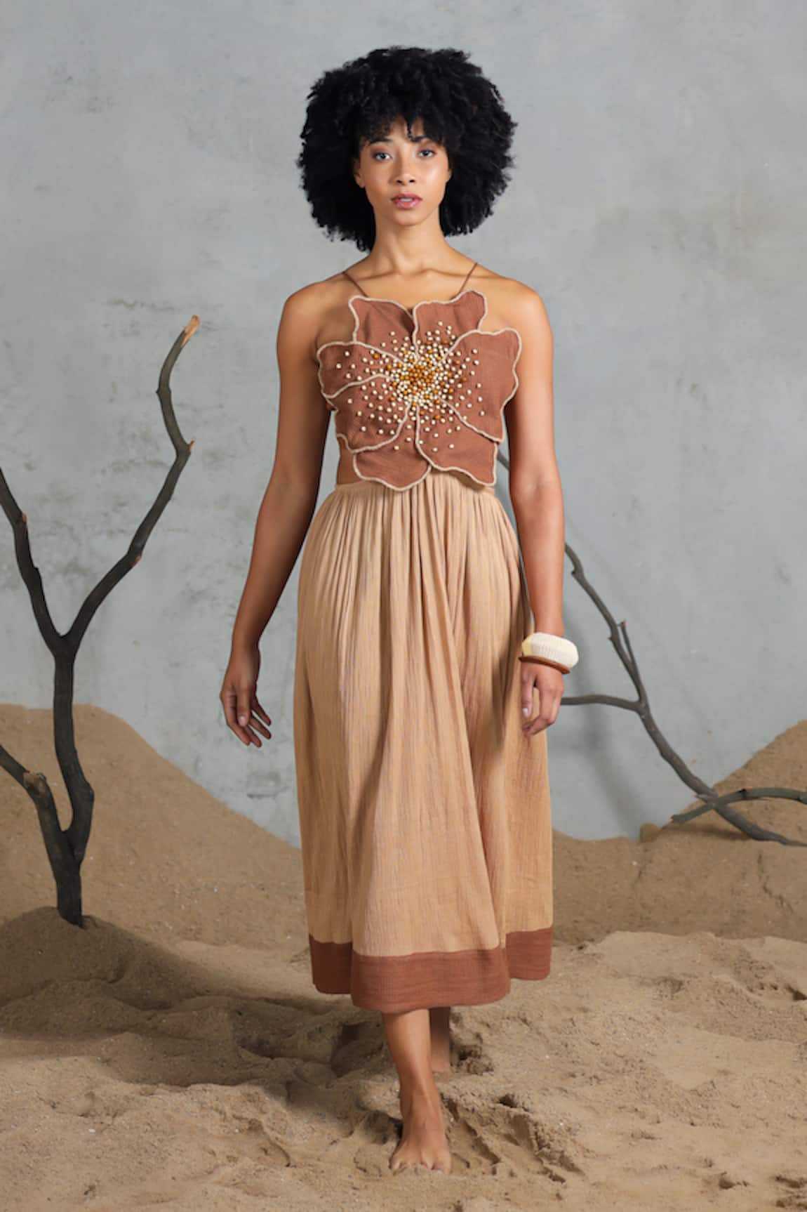 Coeur Brown Organic Cotton Crepe Midi Dress 