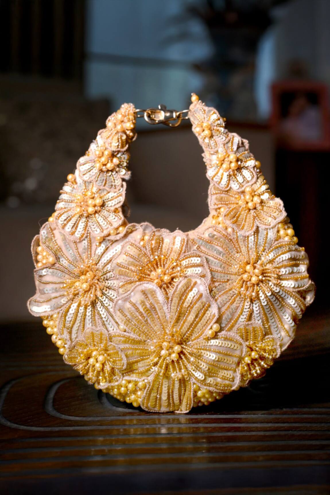 Clutch'D Champagne Gold Floral Handbag 