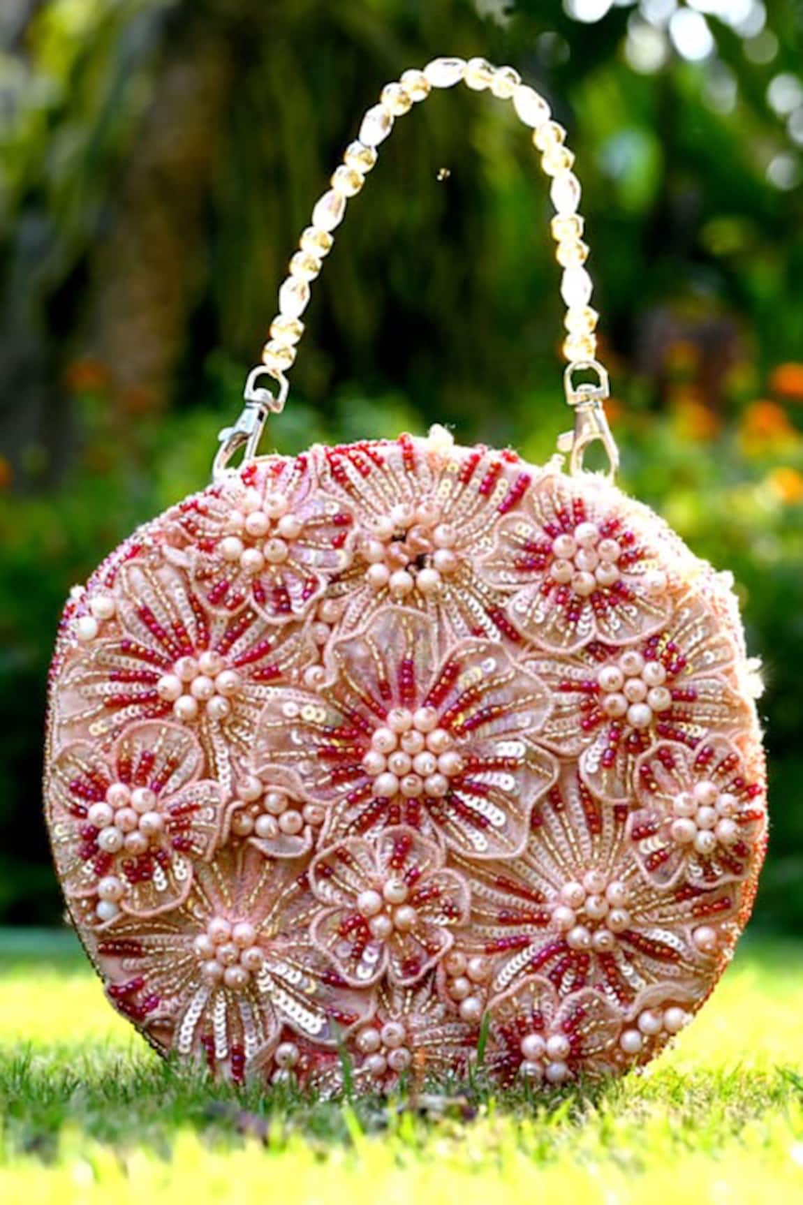 Clutch'D Embellished Floral Pink Handbag 