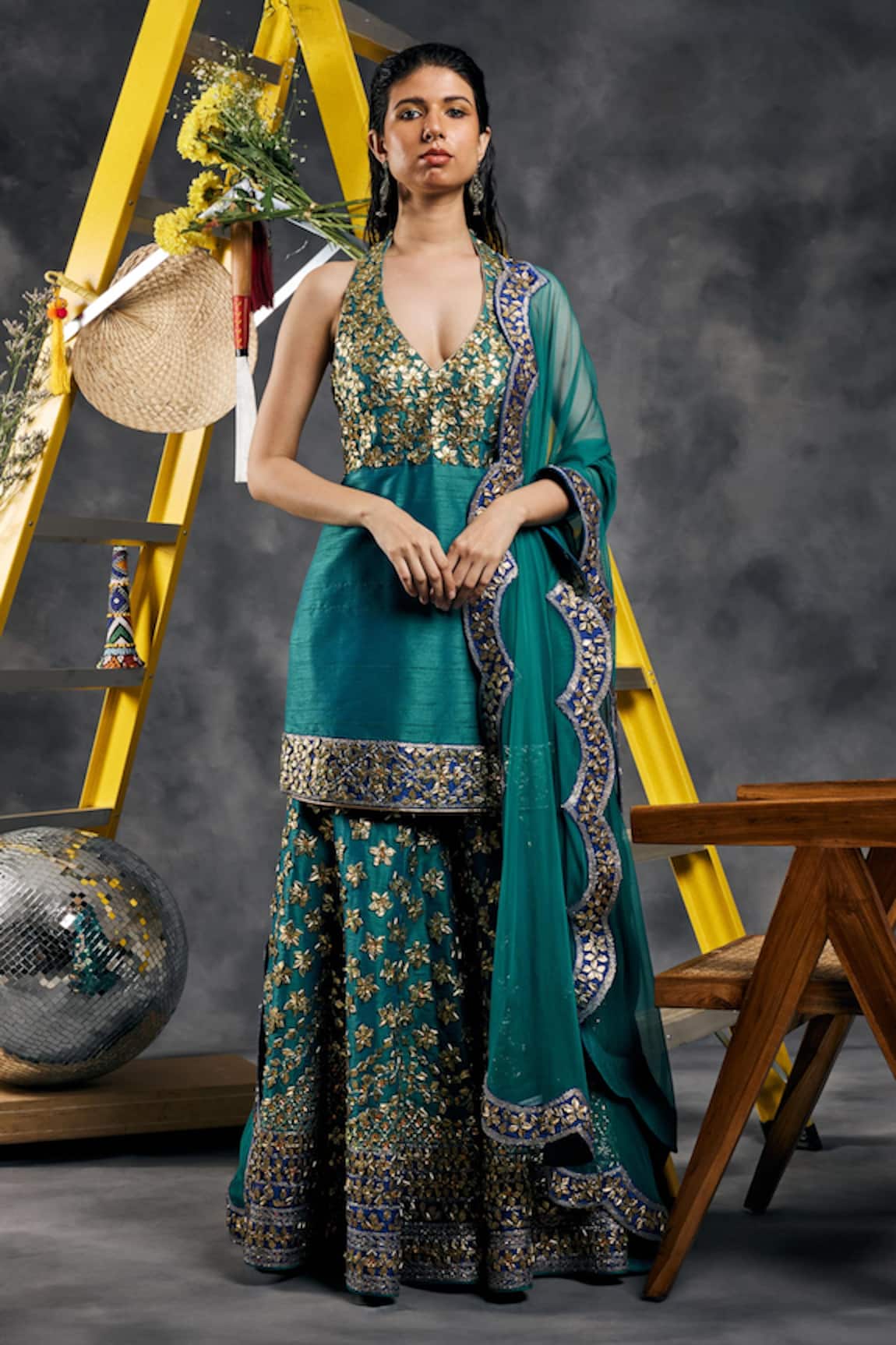 Vandana Sethi Rama Green Gota Patti Kurta Set 