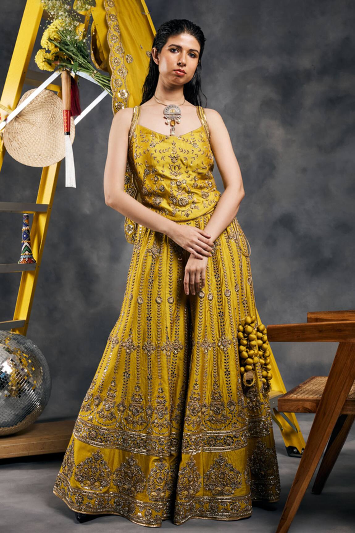 Vandana Sethi Green Dabka Embroidered Sharara Set 