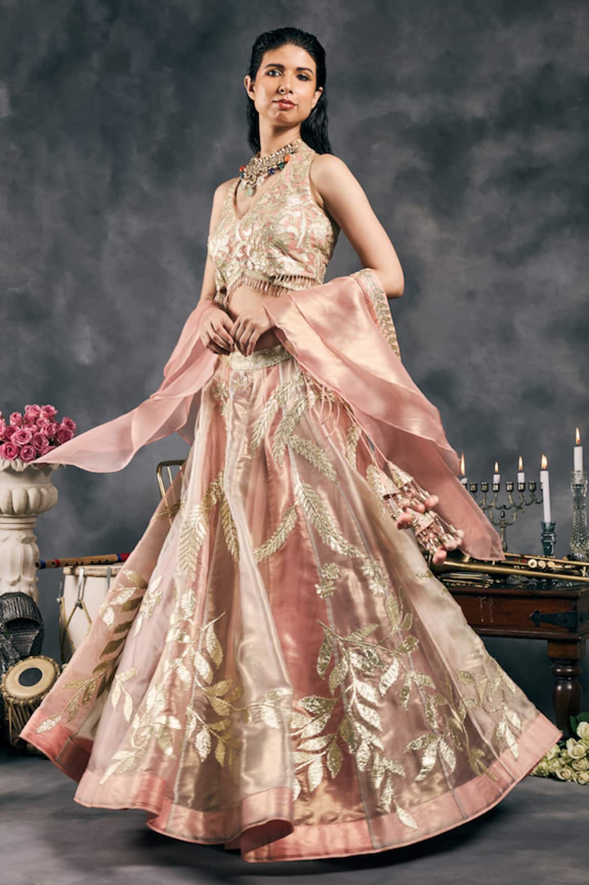 Vandana Sethi Pink Gota Embroidered Lehenga Set 