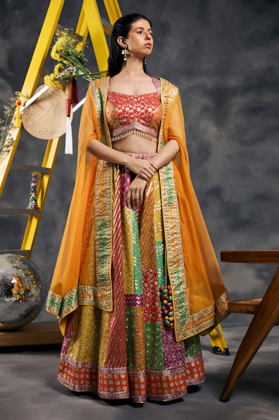 Vandana Sethi Multi-Color Gota Embroidered Lehenga Set 