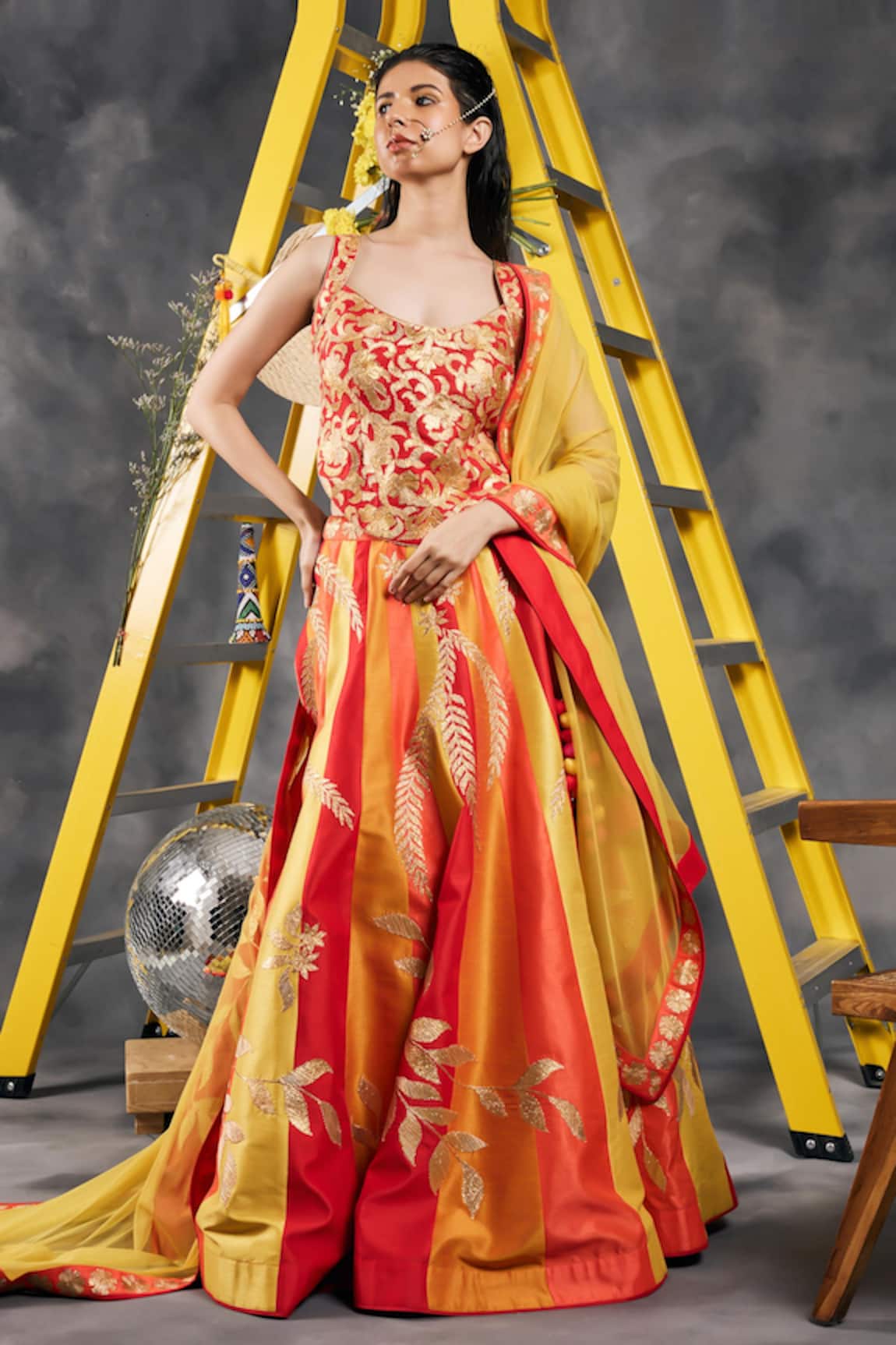 Vandana Sethi Red Gota Embroidered Classic Lehenga Set 