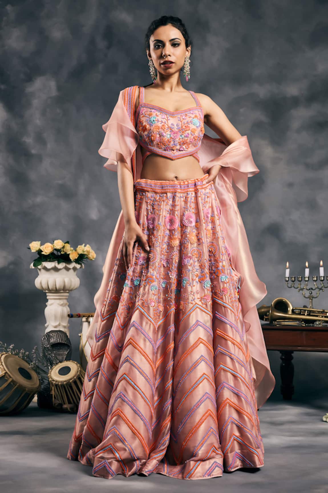 Vandana Sethi Multi-color Embroidered Lehenga Set 