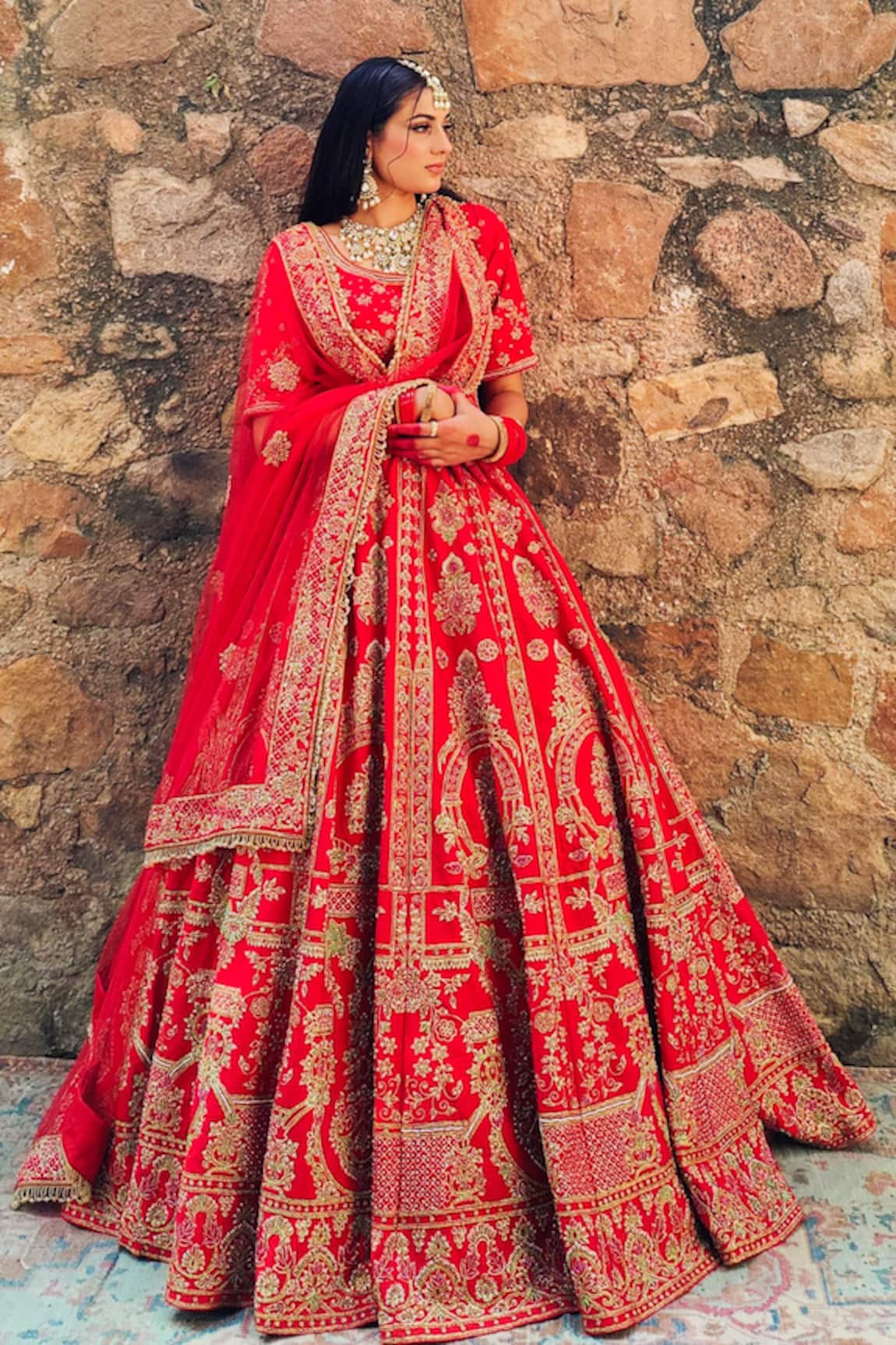 Amaltas Couture Red Beaded Bridal Lehenga Set 