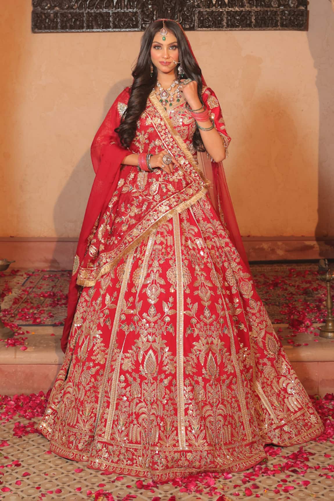 Amaltas Couture Red Sequined Bridal Lehenga Set 
