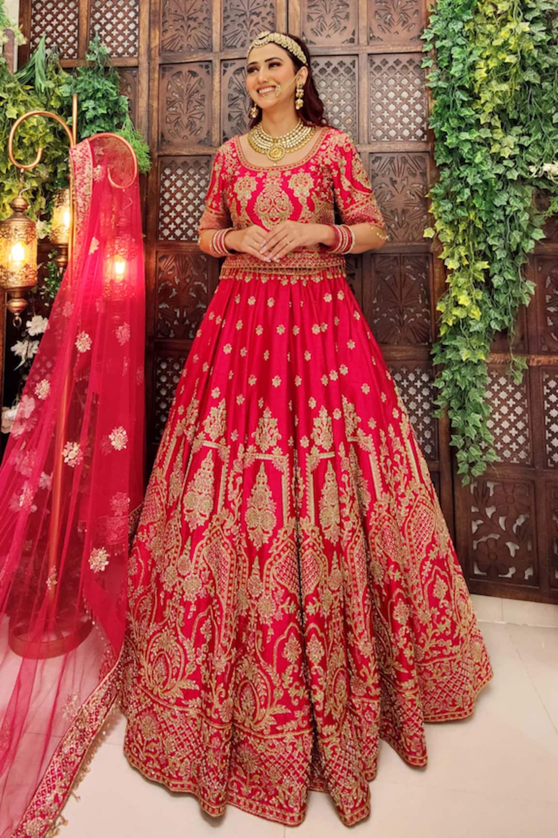 Amaltas Couture Pink Silk & Net Bridal Lehenga Set 