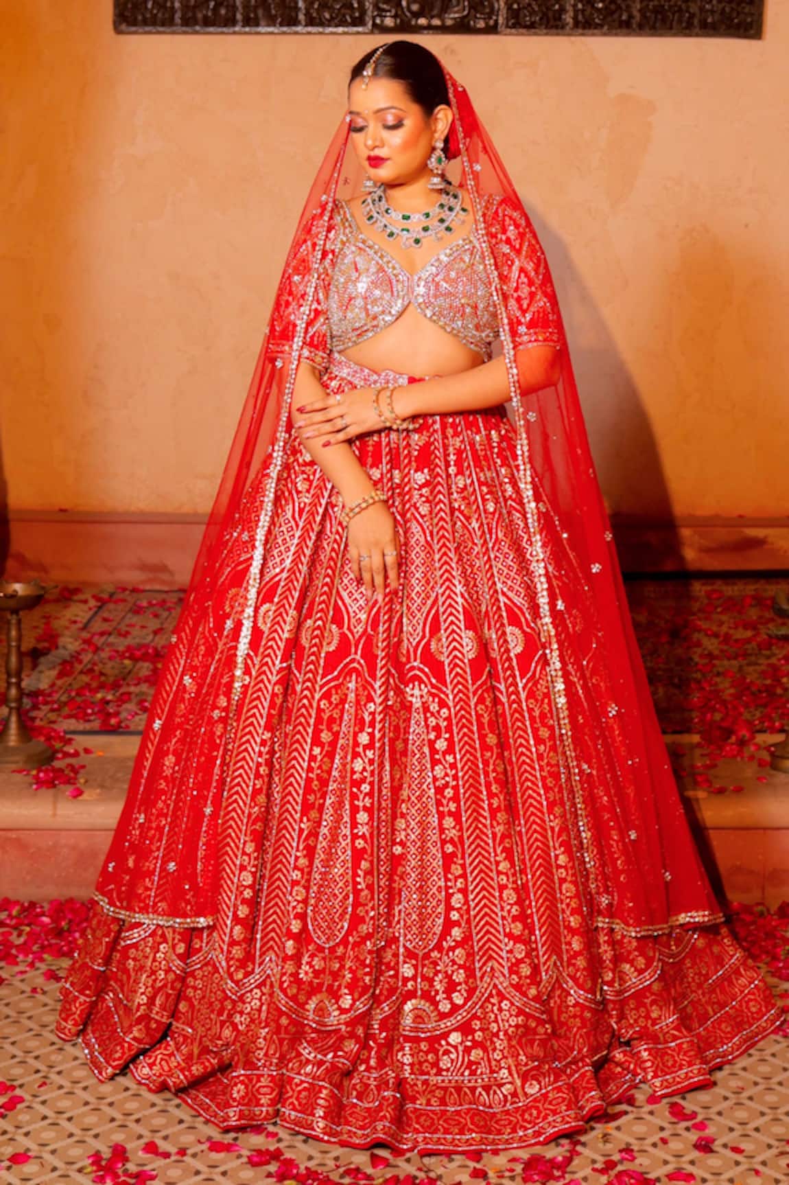 Amaltas Couture Red Sequined Bridal Lehenga Set 