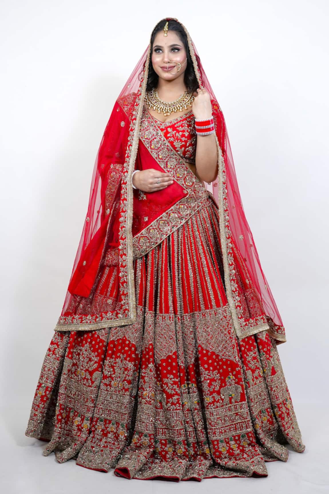 Amaltas Couture Zardozi Embroidered Red Lehenga Set 