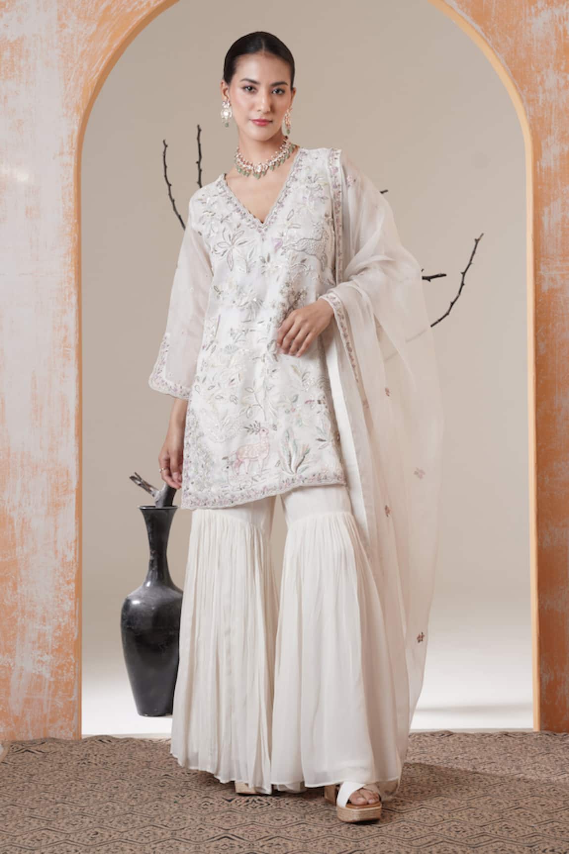 Surabhi Arya Embroidered White Kurta Sharara Set 