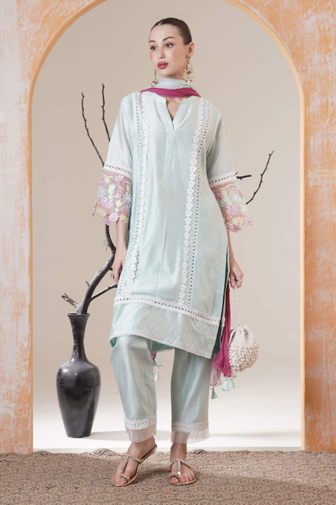 Surabhi Arya Sky Blue Chanderi Kurta Set 