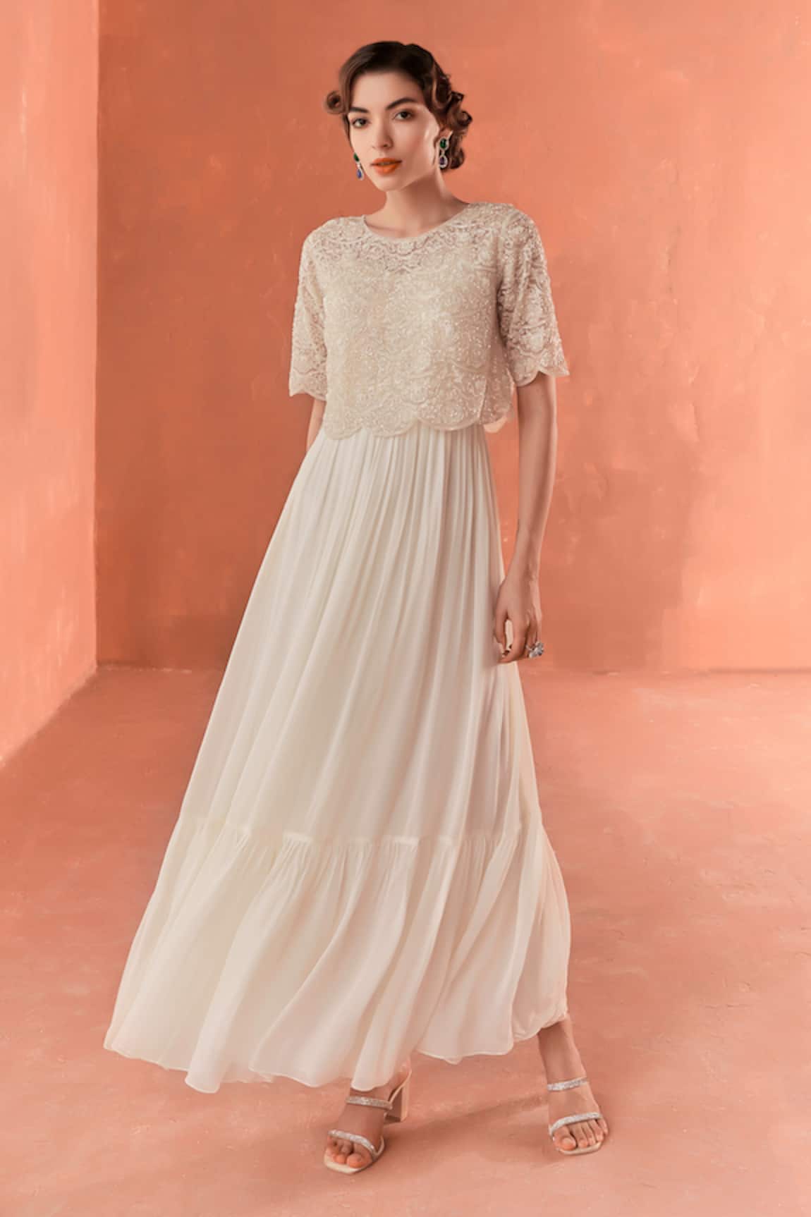 Summer by Priyanka Gupta Ivory Chandelier Maxi Dress With Overlay 