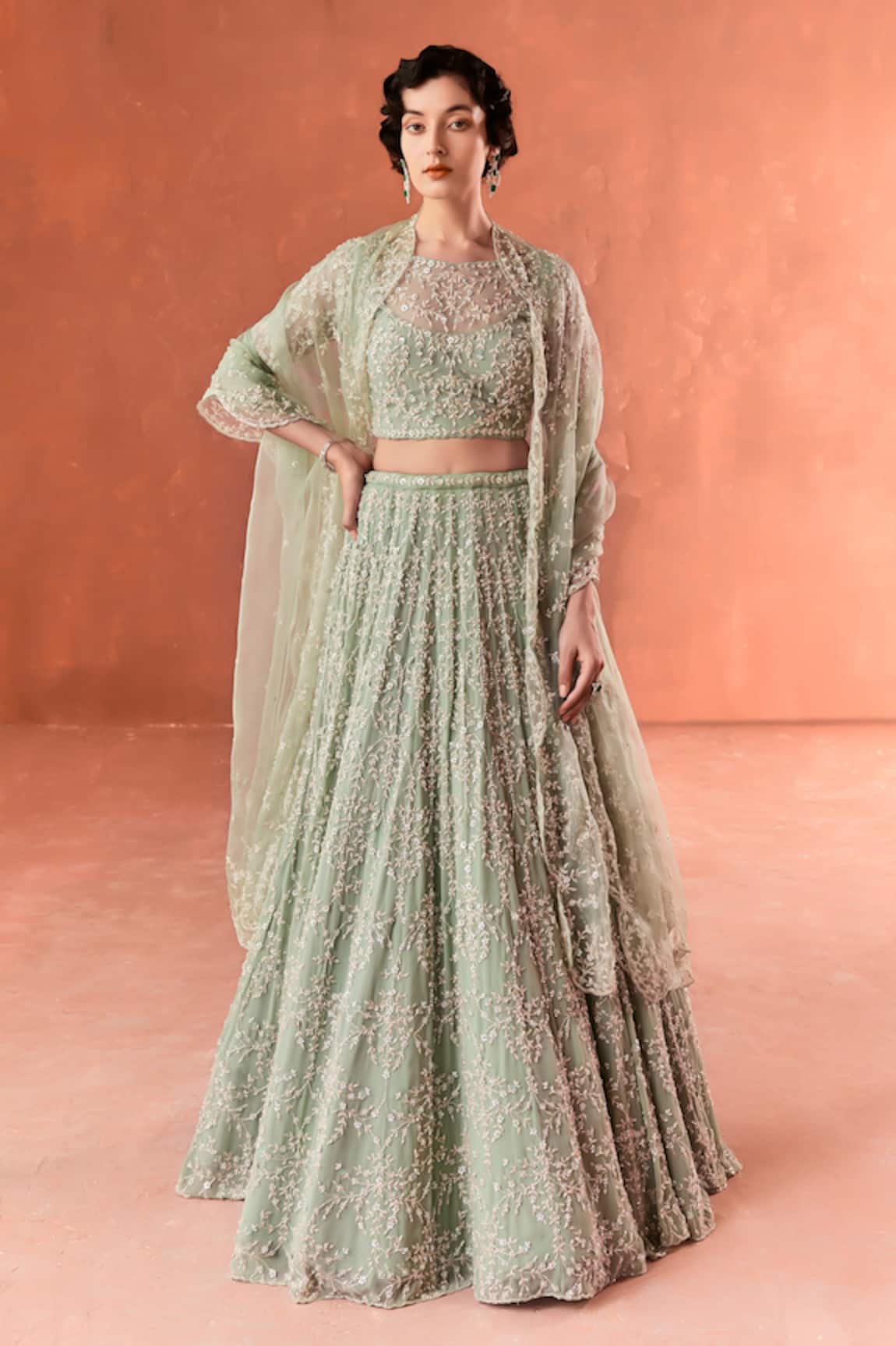 Summer by Priyanka Gupta Chandelier Green Lehenga Set 