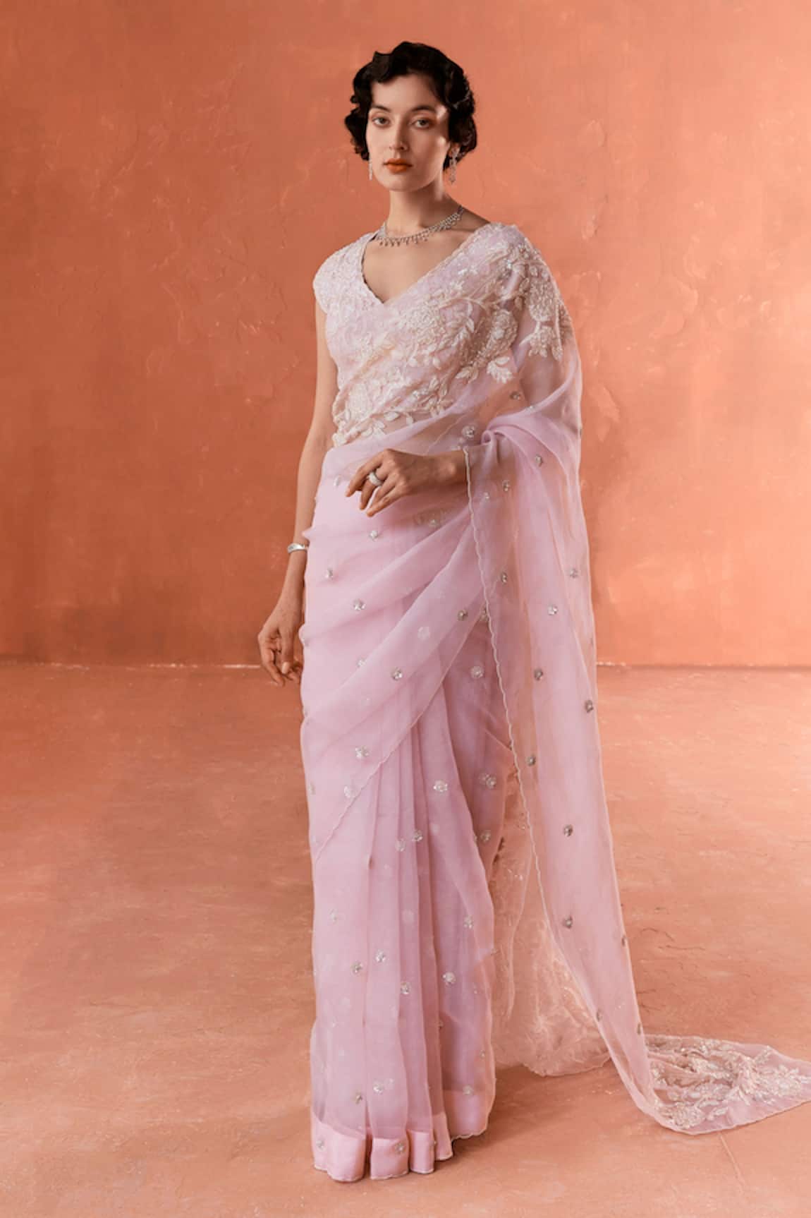 Summer by Priyanka Gupta Sparrow Organza Pink Saree Set 
