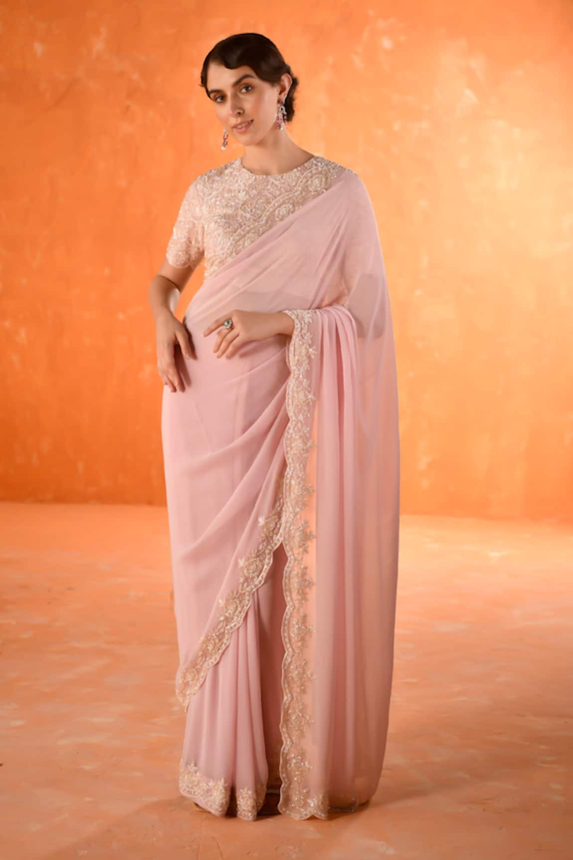 Summer by Priyanka Gupta Chandelier Pink Georgette Saree Set 