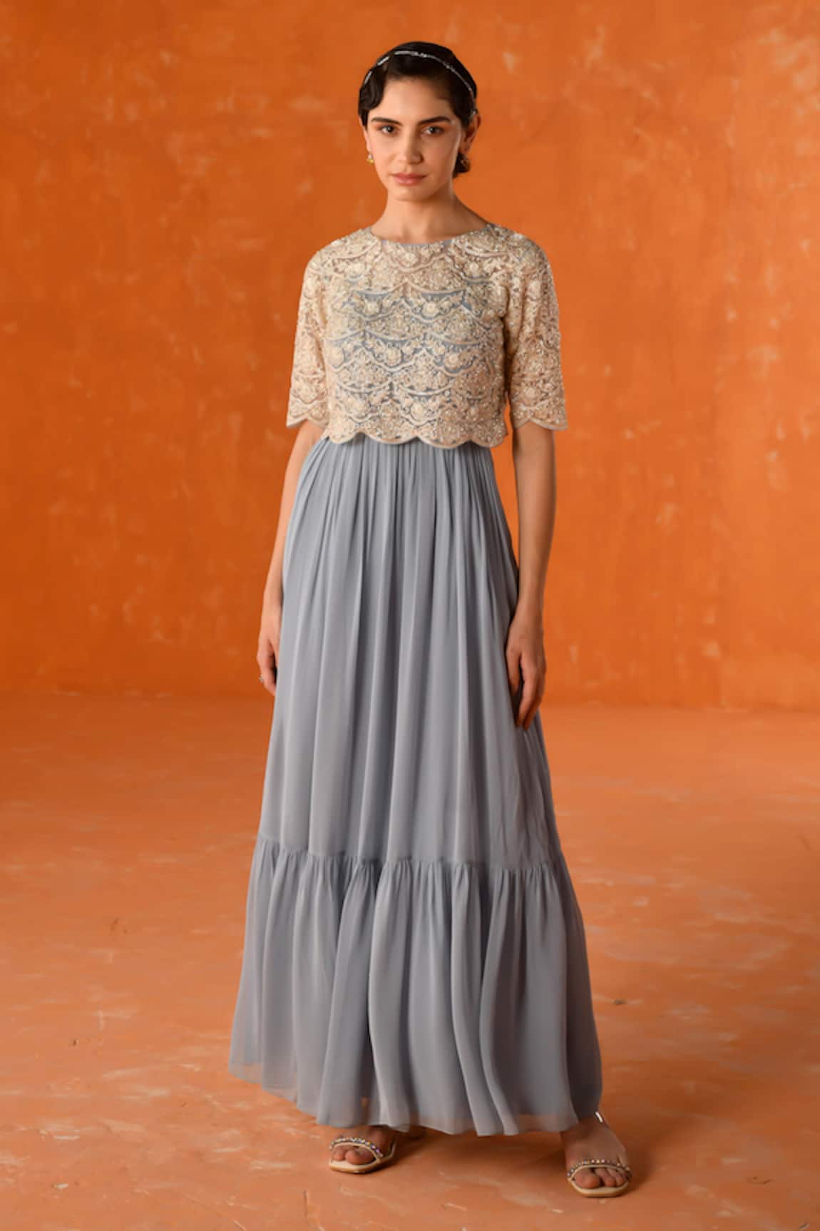 Summer by Priyanka Gupta Chandelier Dress with Net Overlay 