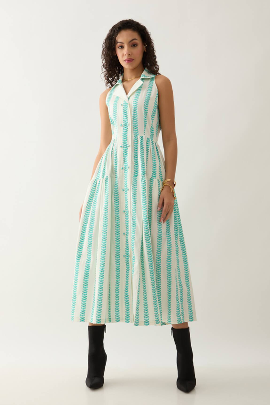 Son of A Noble Snob Catkin Print Sleeveless Midi Dress 