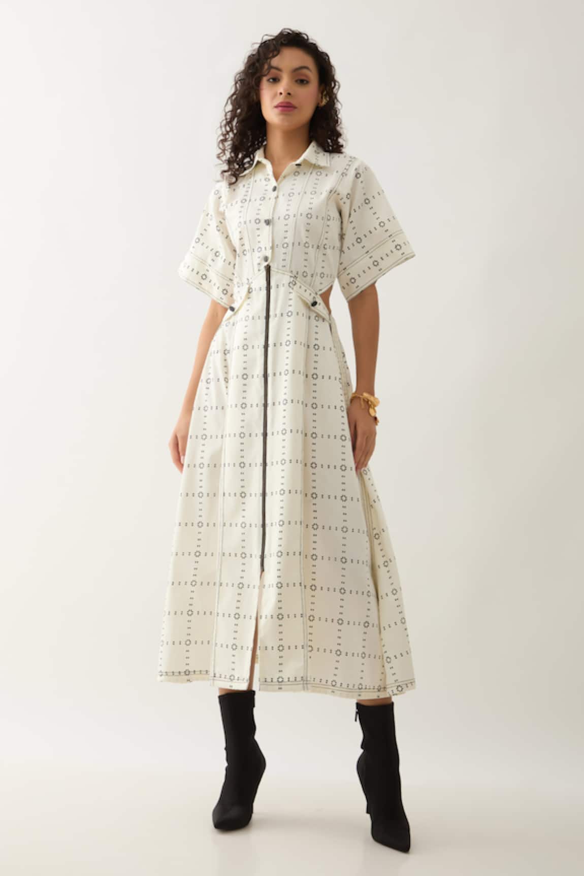 Son of A Noble Snob Martin Off-white Regal Print Midi Dress 