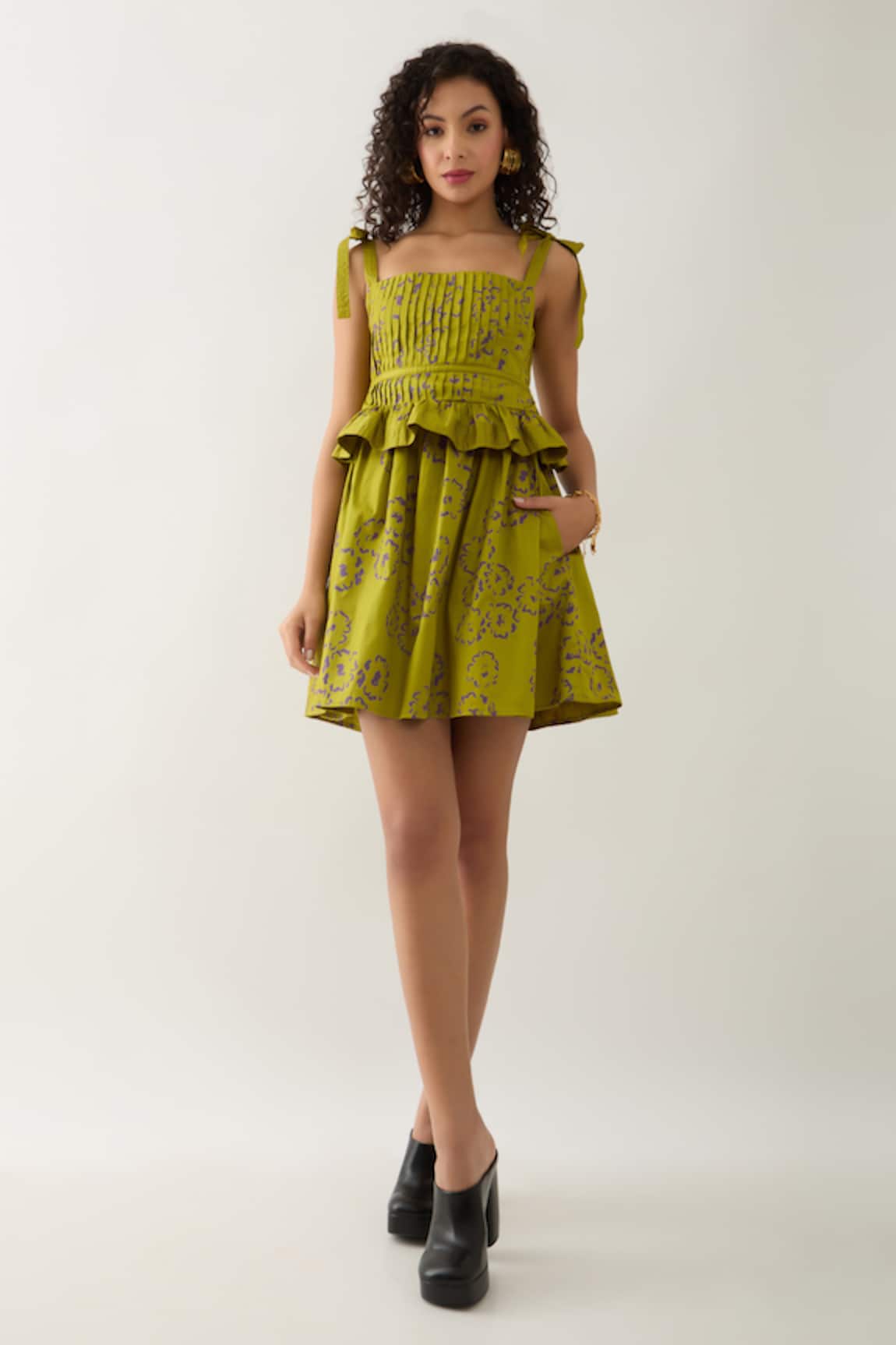 Son of A Noble Snob Leaf Green Anther Print Dress 
