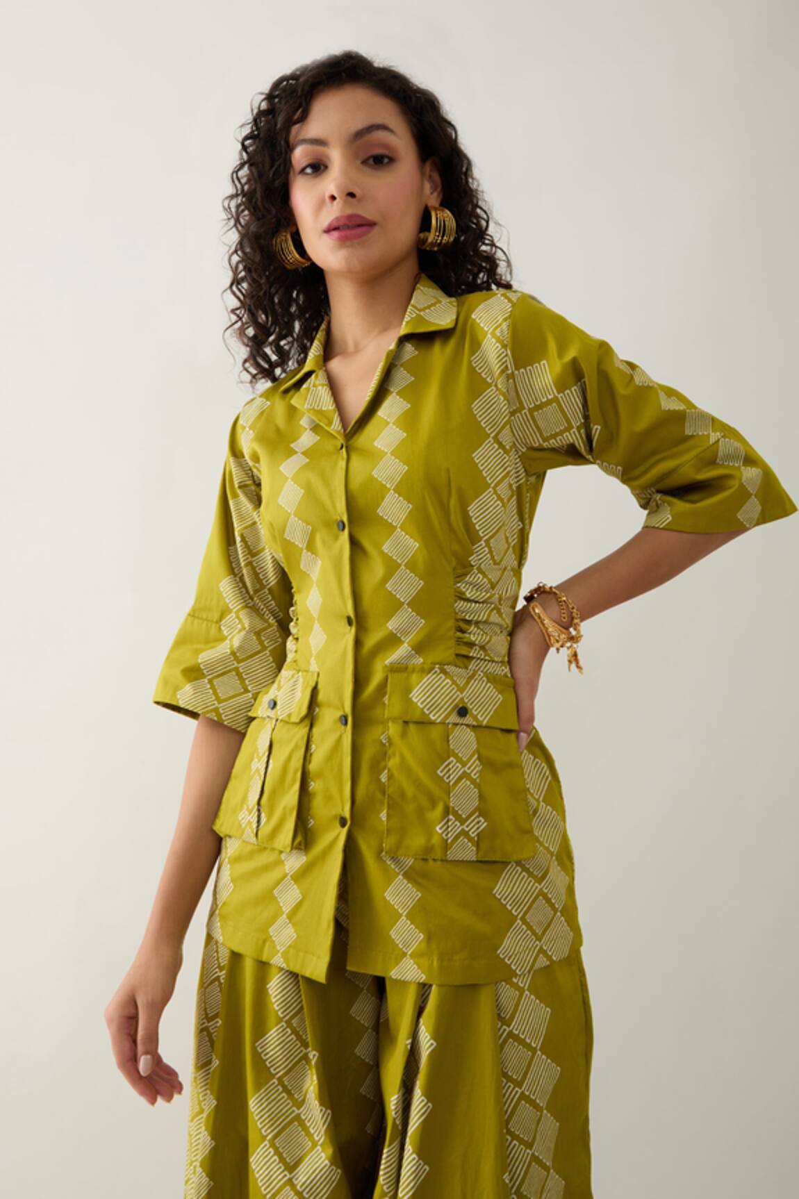 Son of A Noble Snob Leaf Green Barbed Print Shirt 