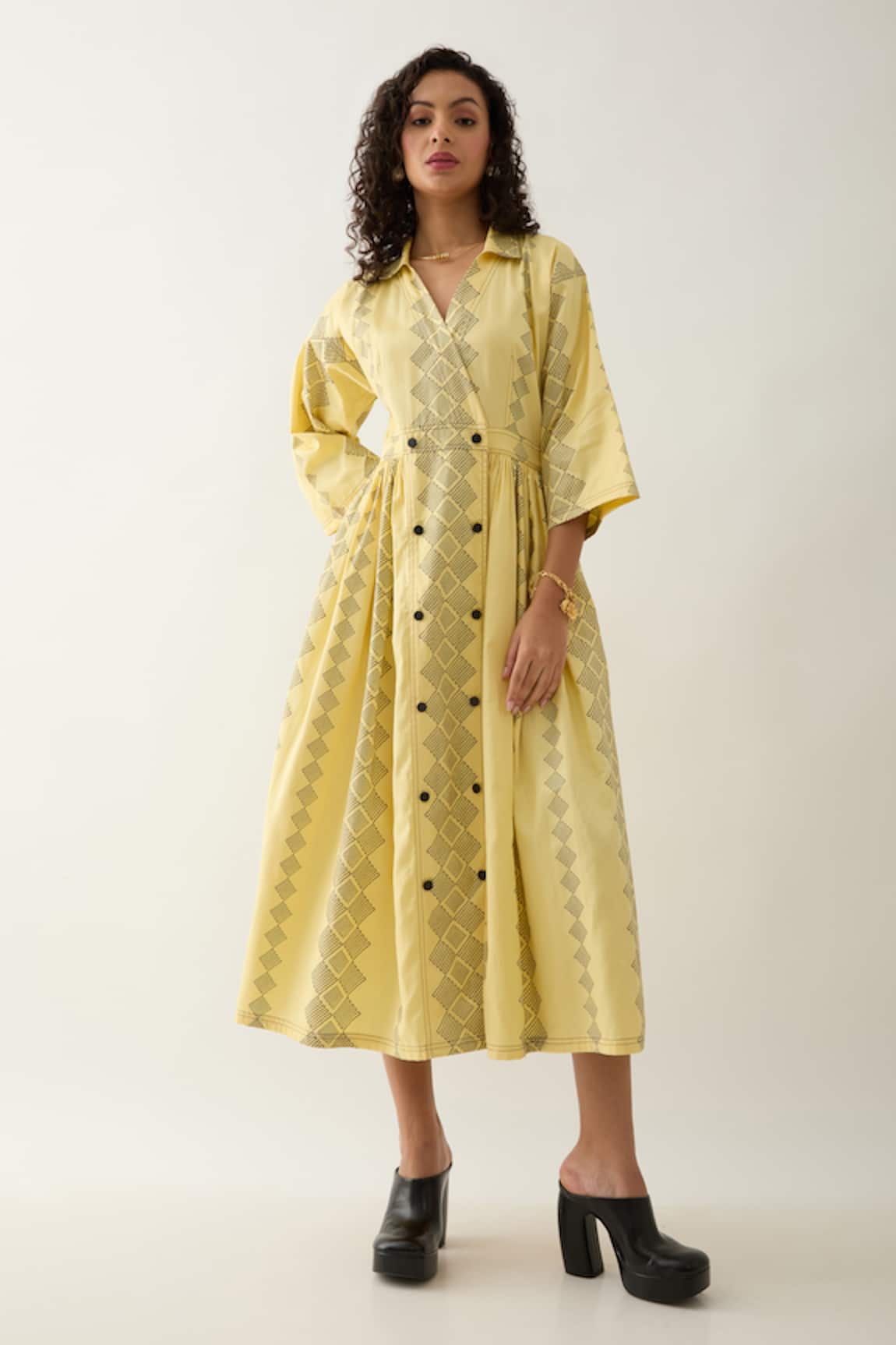 Son of A Noble Snob Lemon Yellow Midi Dress 