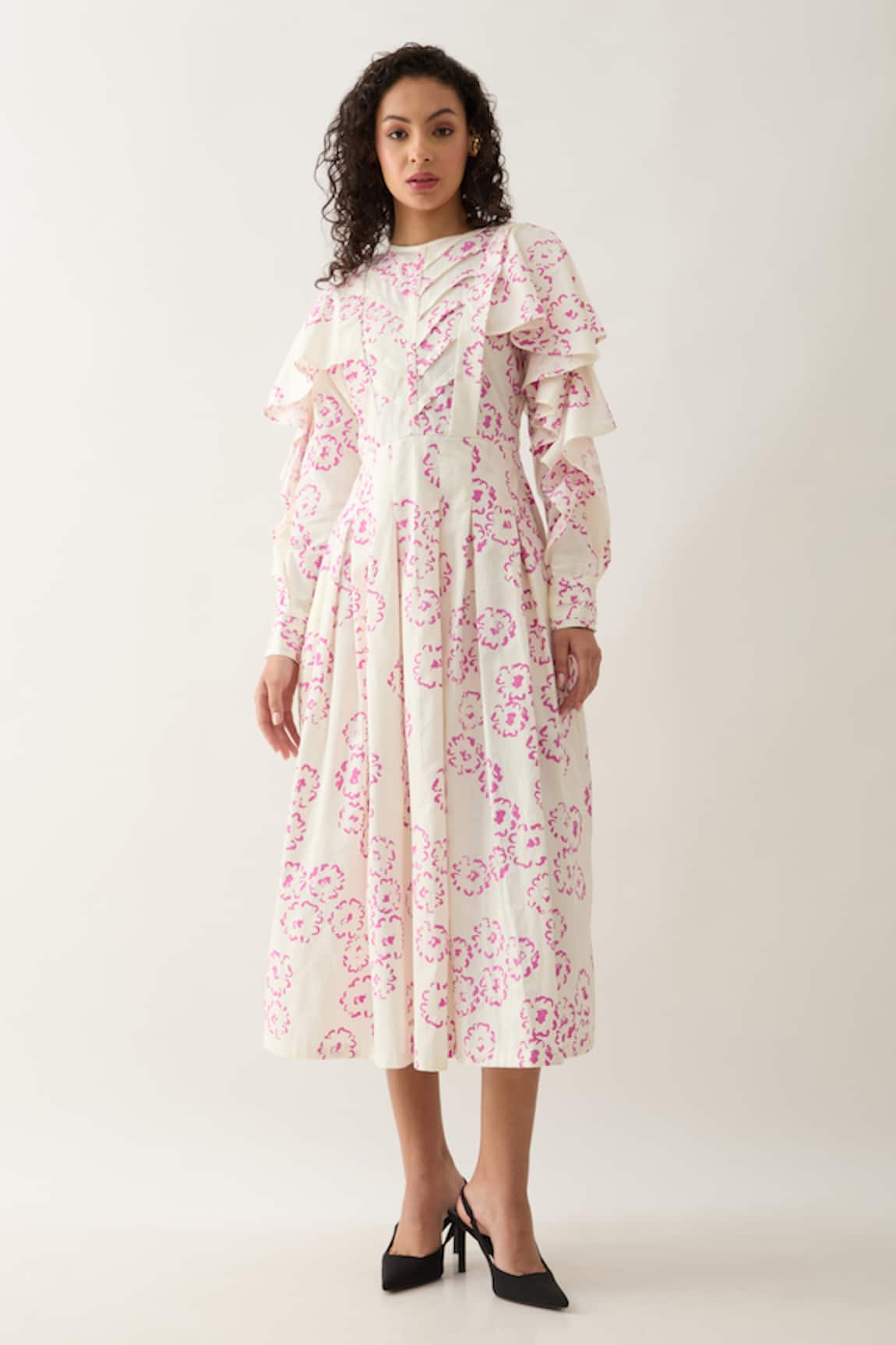 Son of A Noble Snob Ronita Off-white Floral Midi Dress 