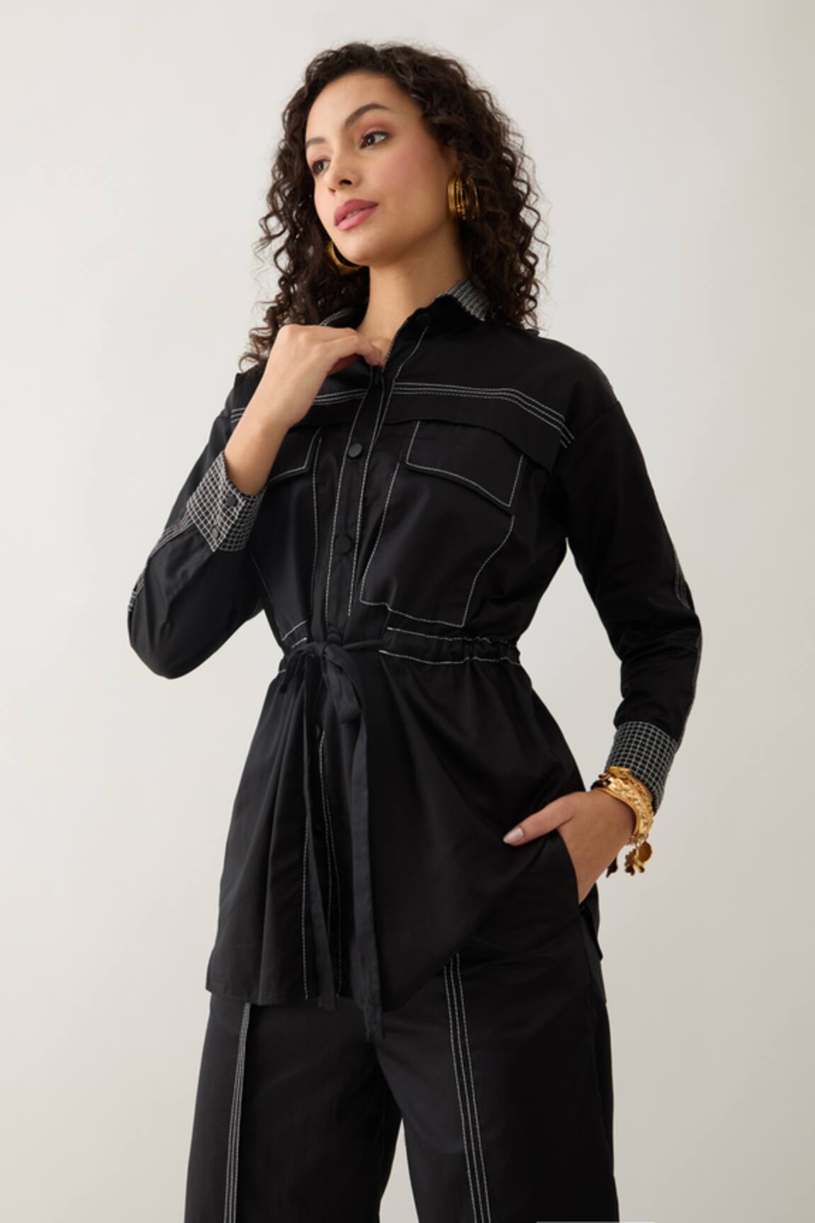 Son of A Noble Snob Safa Black Shirt with Belt 