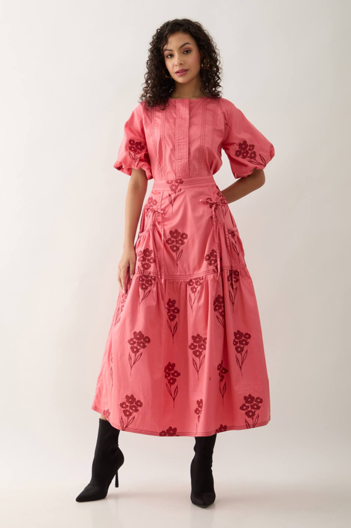 Son of A Noble Snob Salmon Pink Farm Print Skirt Set 