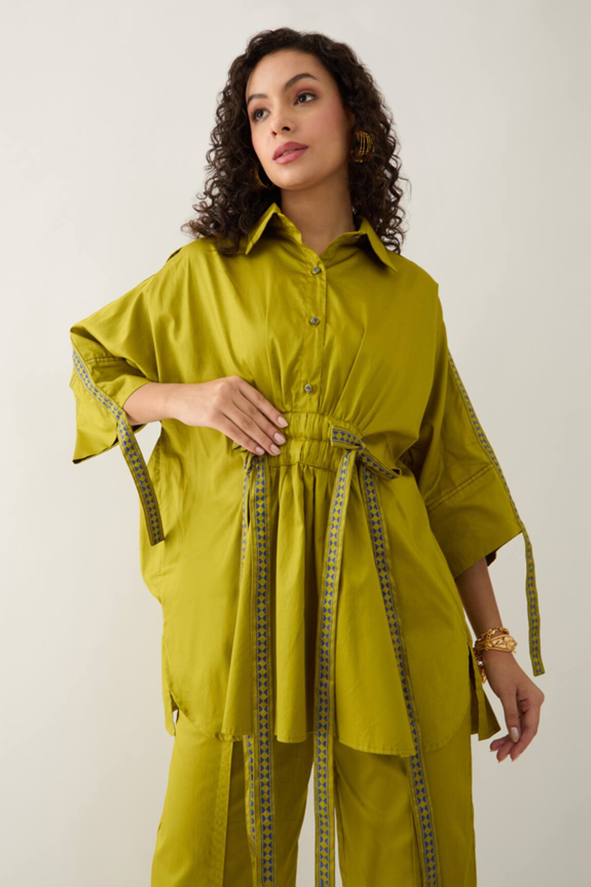 Son of A Noble Snob Leaf Green Sherry Shirt With Belt 