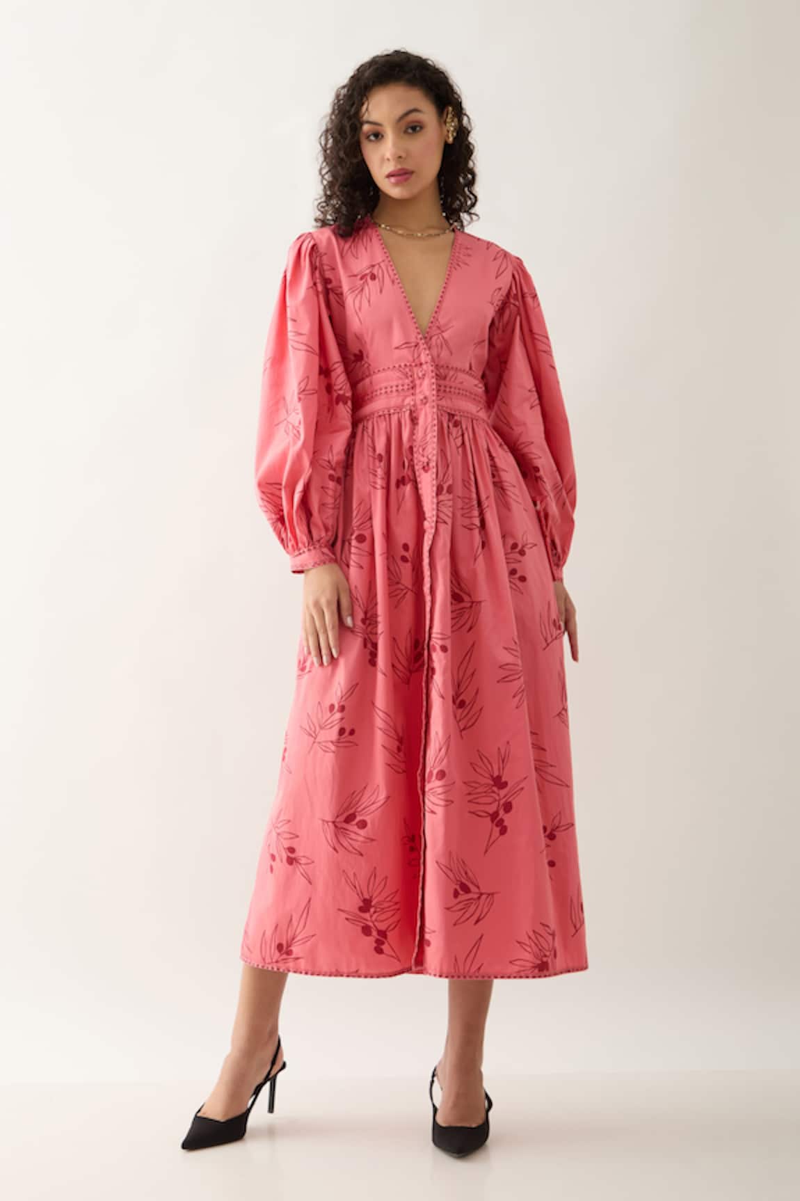 Son of A Noble Snob Grape Print Fit-and-Flare Midi Dress 