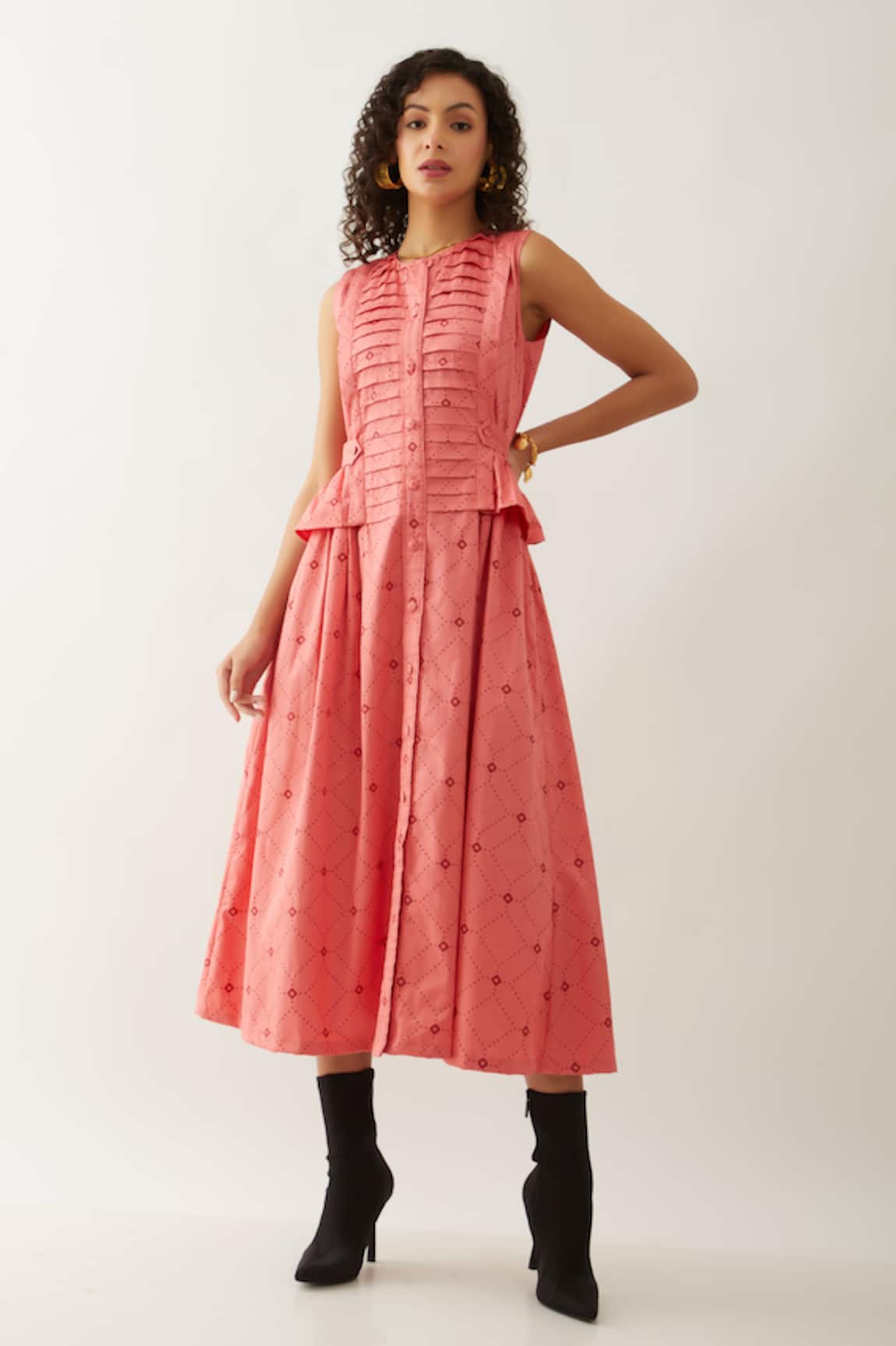 Son of A Noble Snob Salmon Pink Willow Midi Dress 
